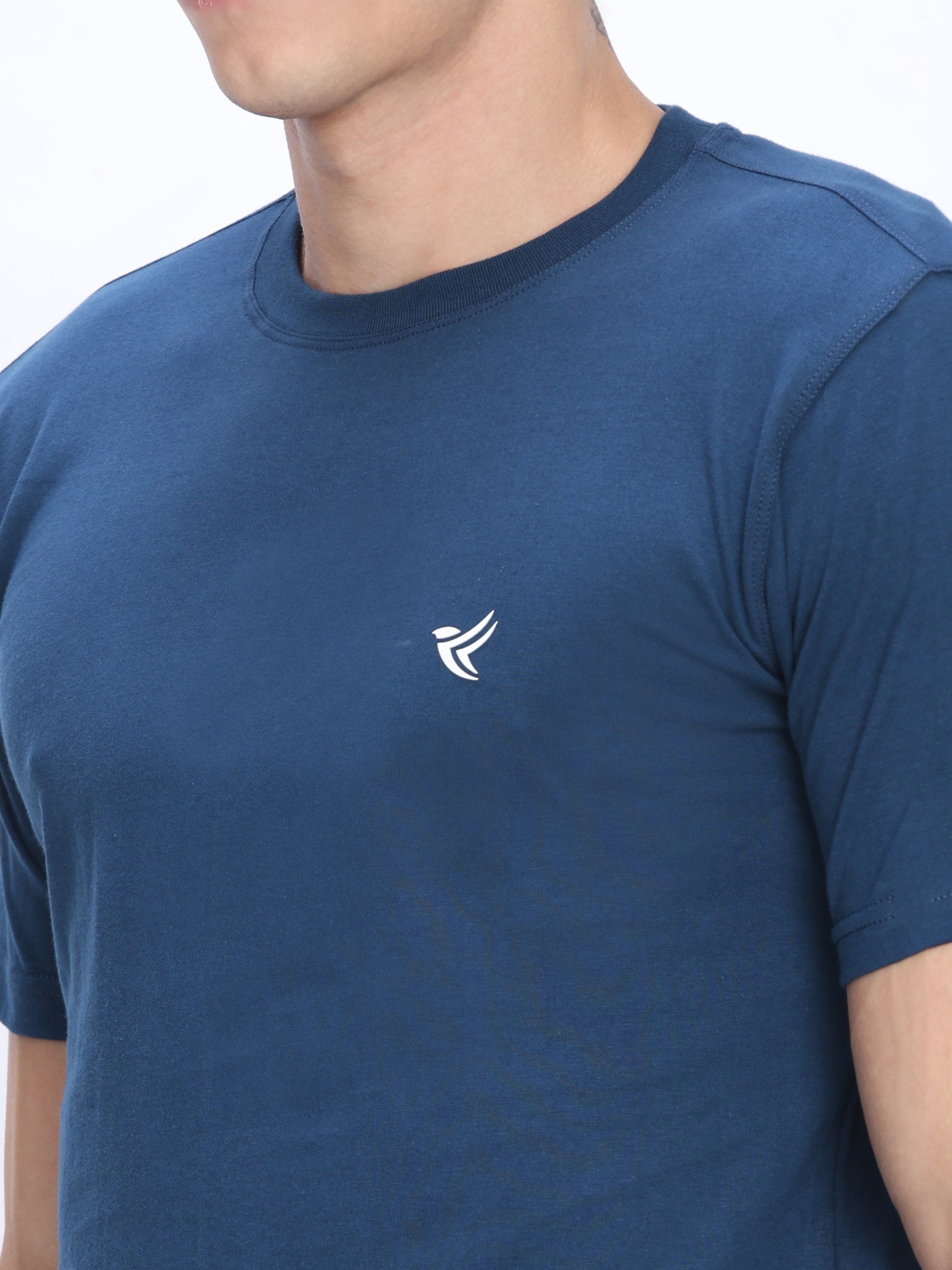 Dpassion Men Steel Blue Cotton Active T Shirt Performance Gym Wear - Dpassion