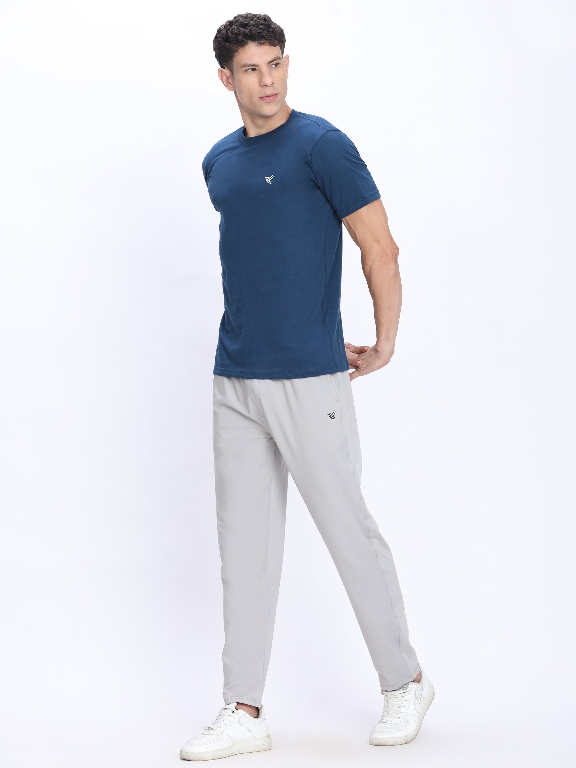 Dpassion Men Steel Blue Cotton Active T Shirt Performance Gym Wear - Dpassion