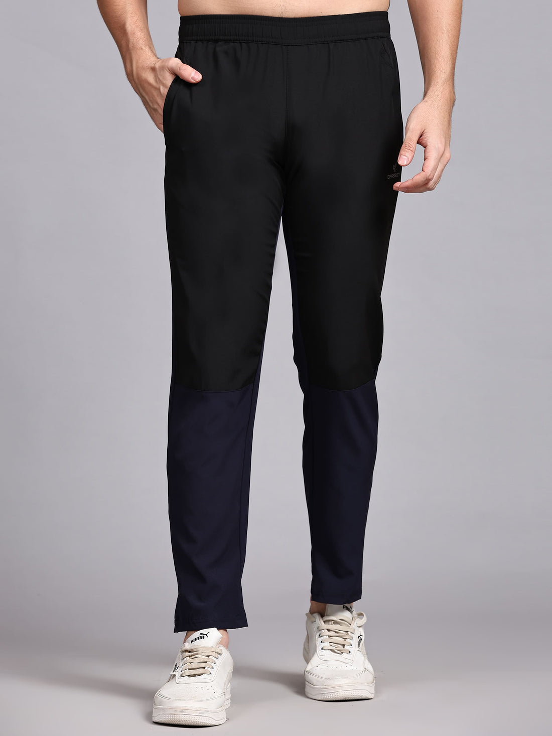 Dpassion Men Black Slim Fit Track Pants Colorblock Gym Activewear - Dpassion