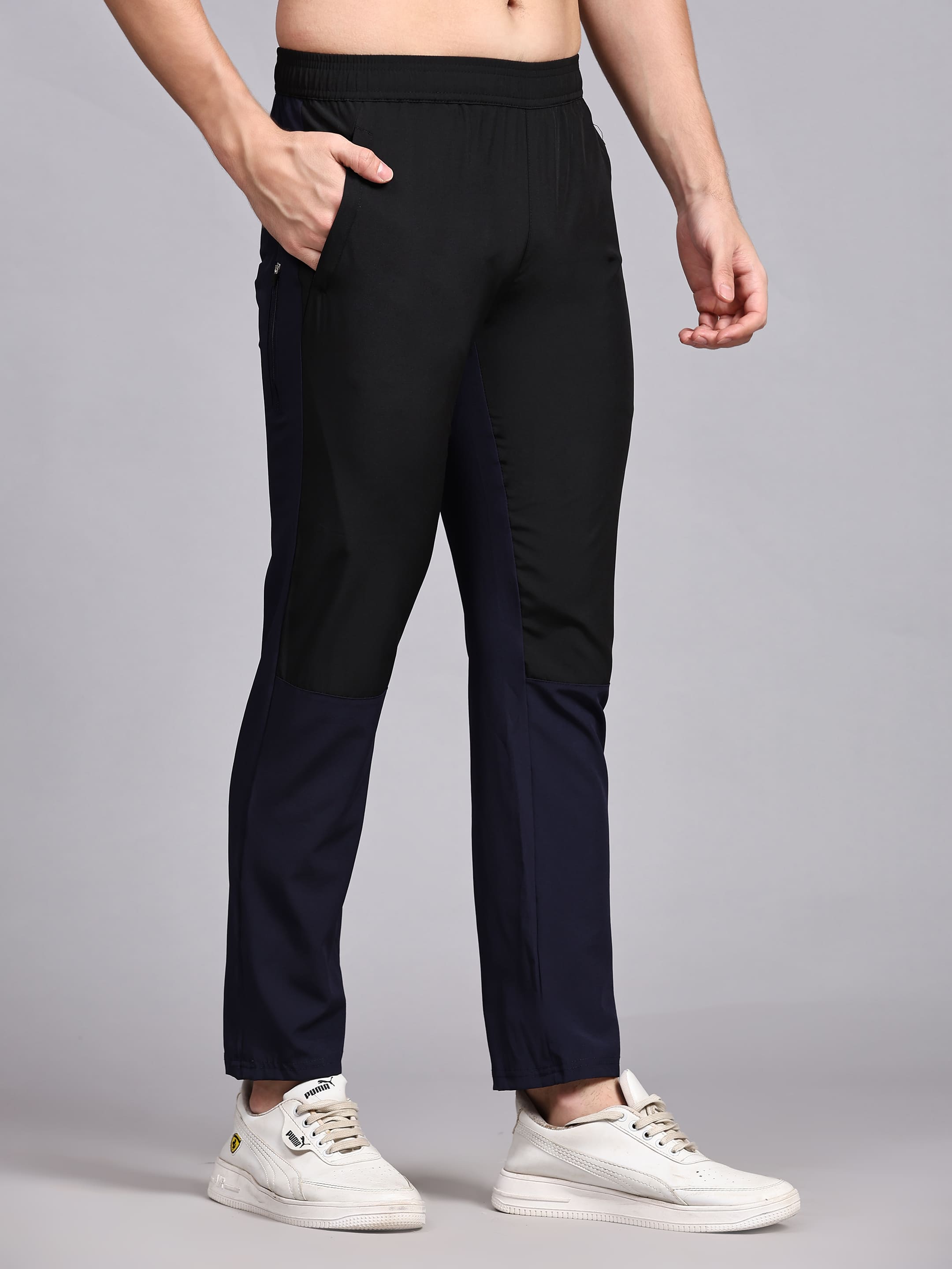 Dpassion Men Black Slim Fit Track Pants Colorblock Gym Activewear - Dpassion
