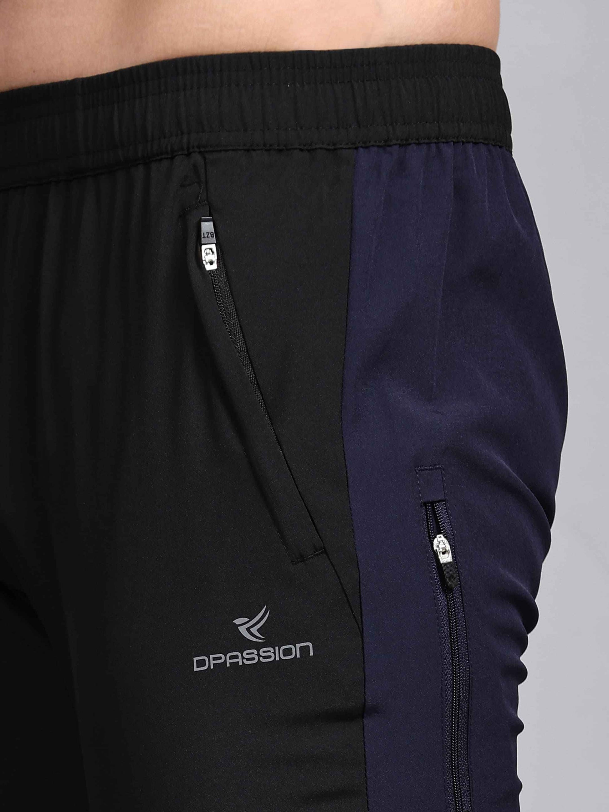 Dpassion Black Slim Fit Track Pants for Men | Colorblock Gym Activewear
