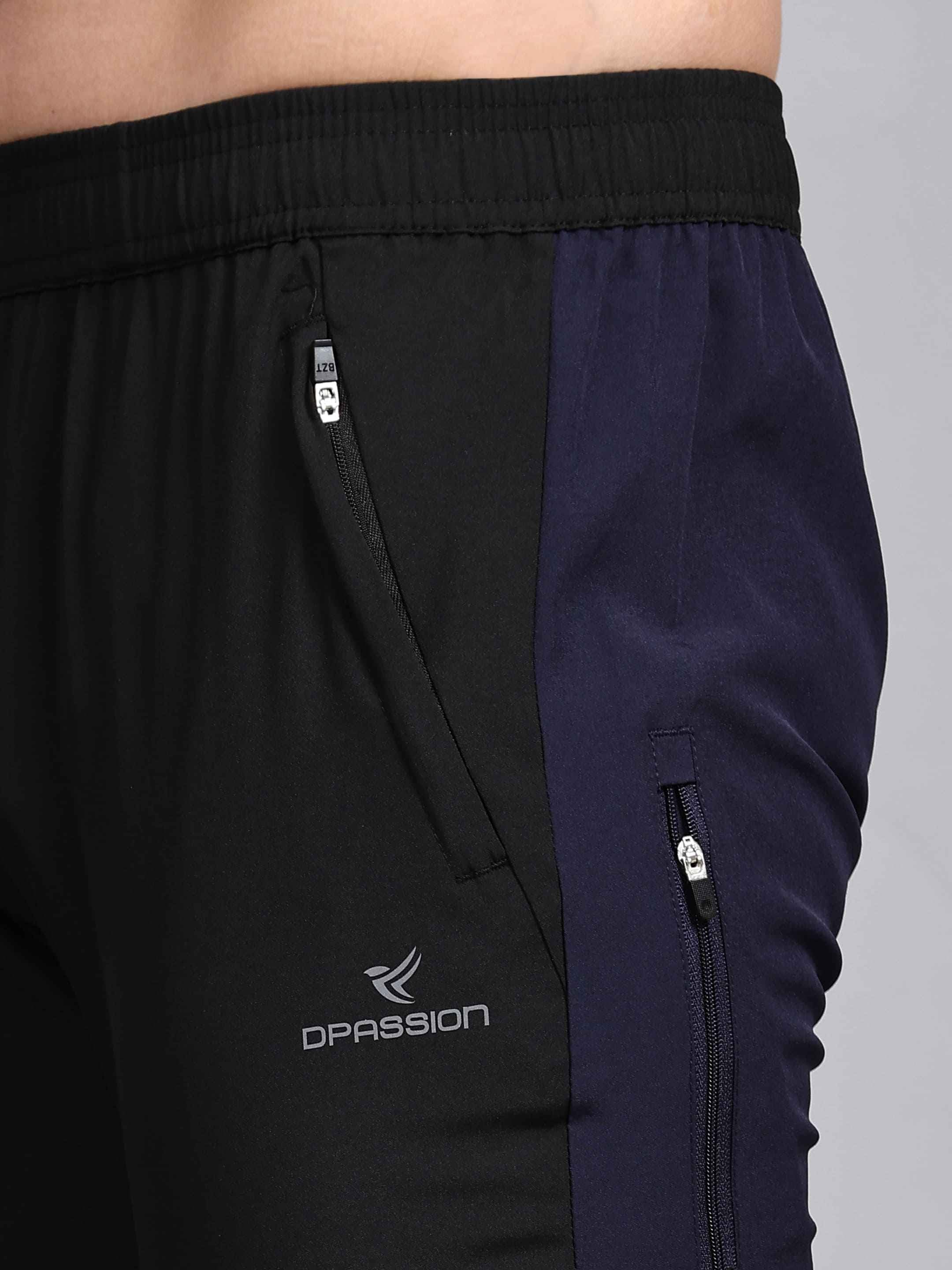 Dpassion Black Slim Fit Track Pants for Men | Colorblock Gym Activewear