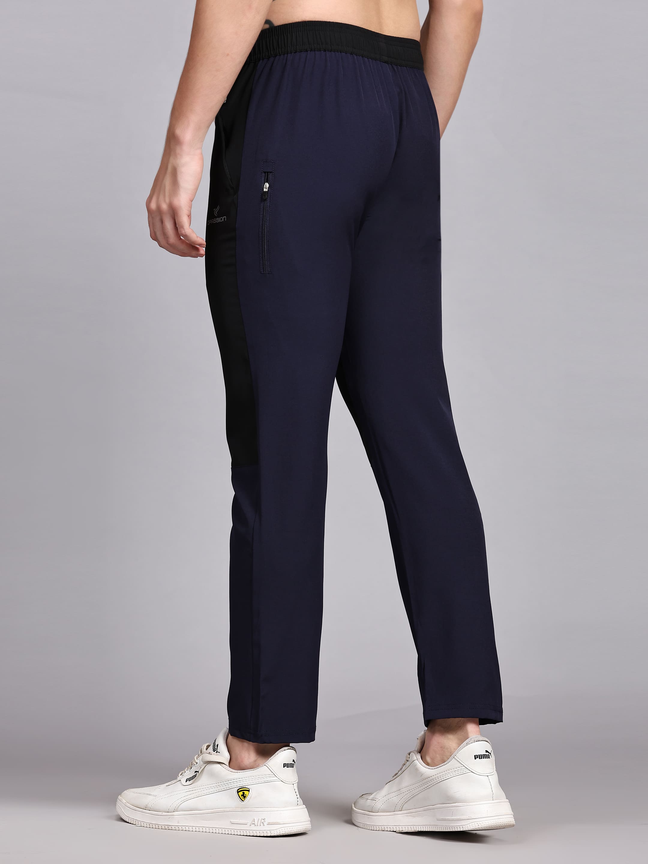 Dpassion Men Black Slim Fit Track Pants Colorblock Gym Activewear - Dpassion