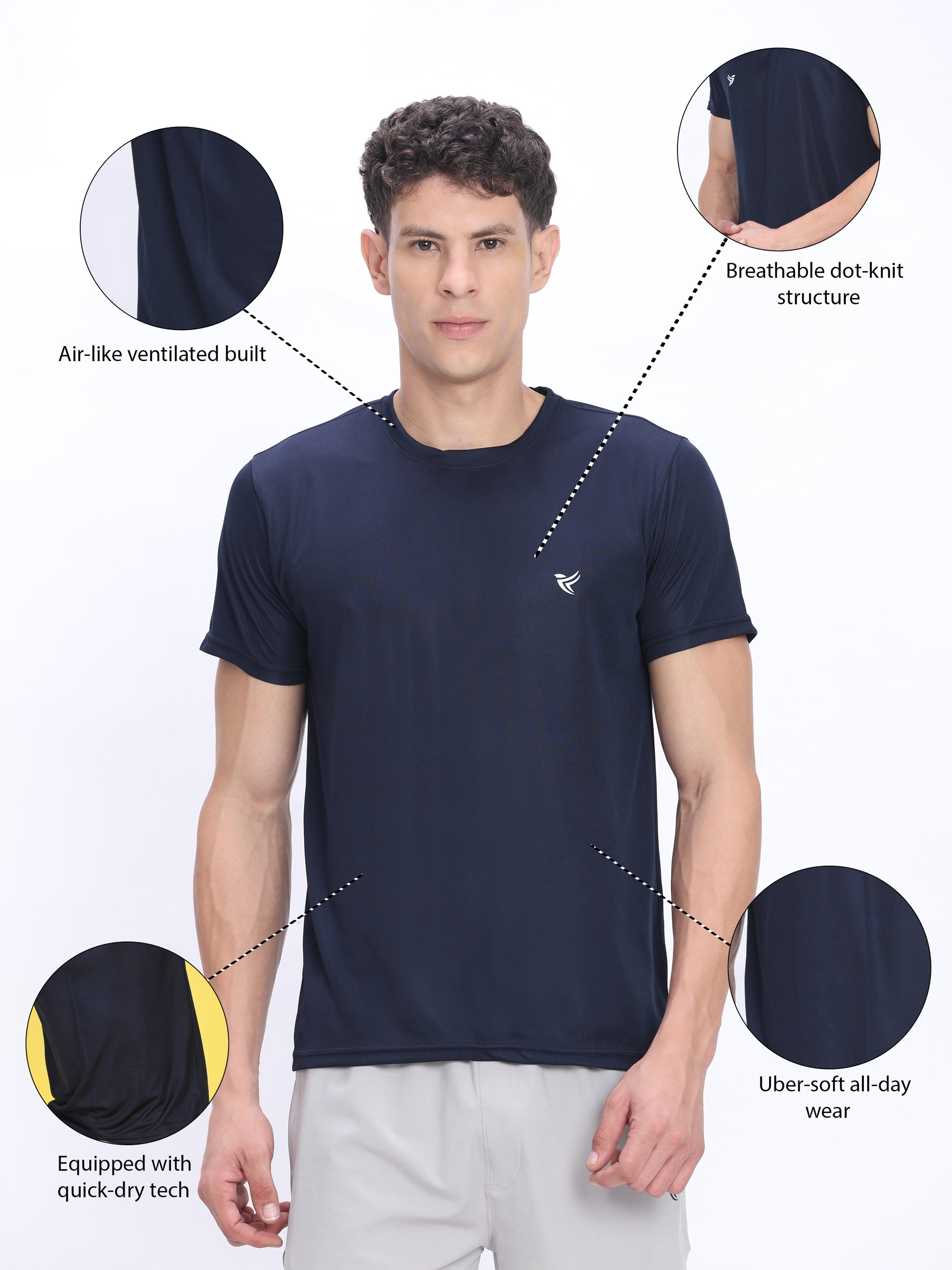 Dpassion Navy Performance T-Shirt Quick Dry Breathable Activewear - Dpassion