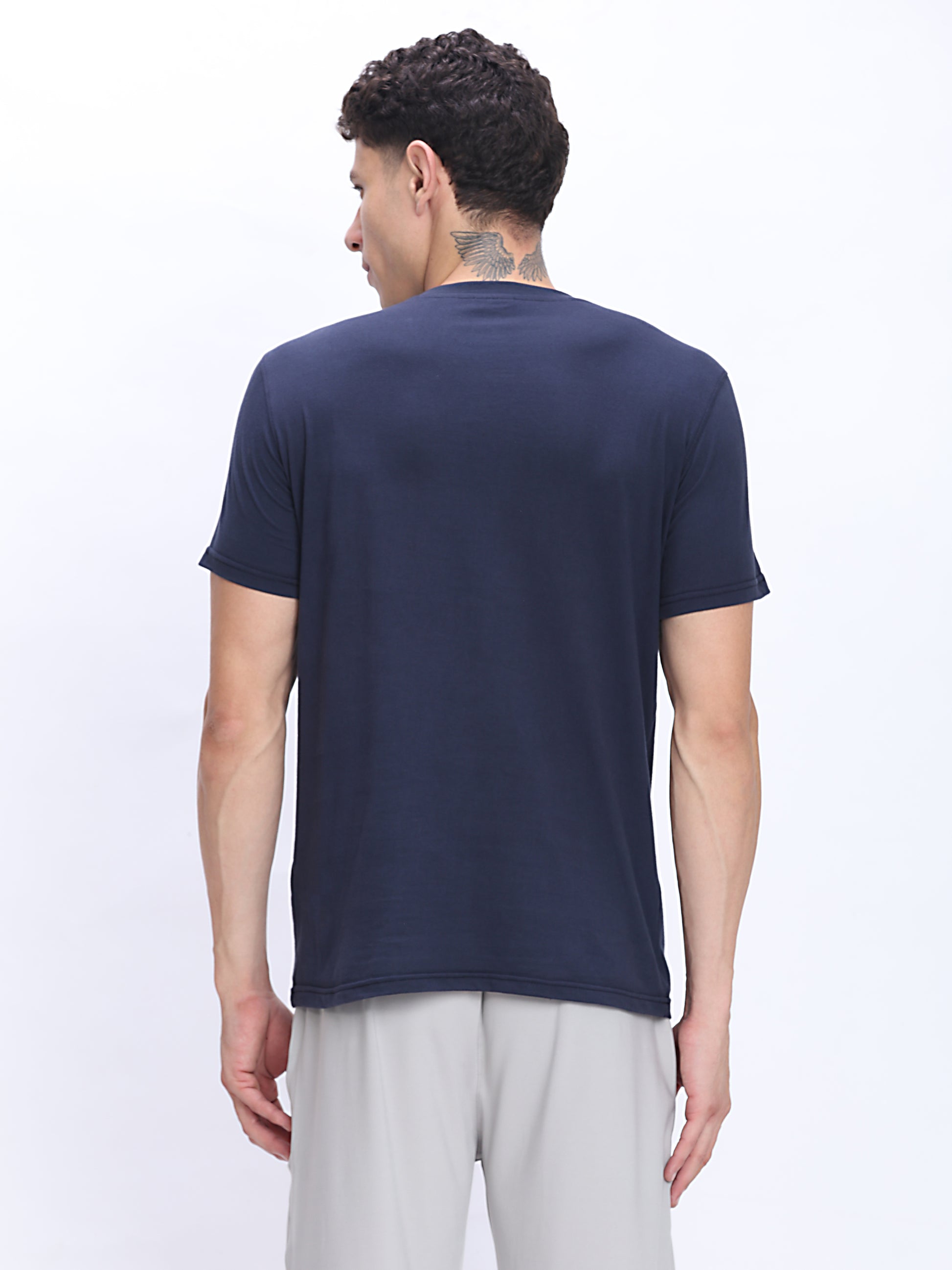 Dpassion Men Navy Cotton Active T Shirt Performance Gym Wear - Dpassion