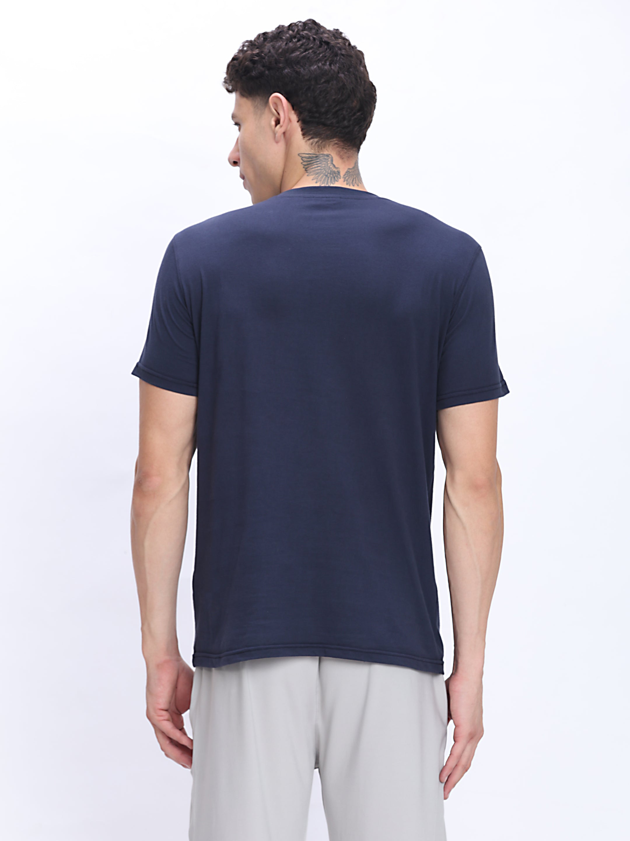 Dpassion Men Navy Cotton Active T Shirt Performance Gym Wear - Dpassion