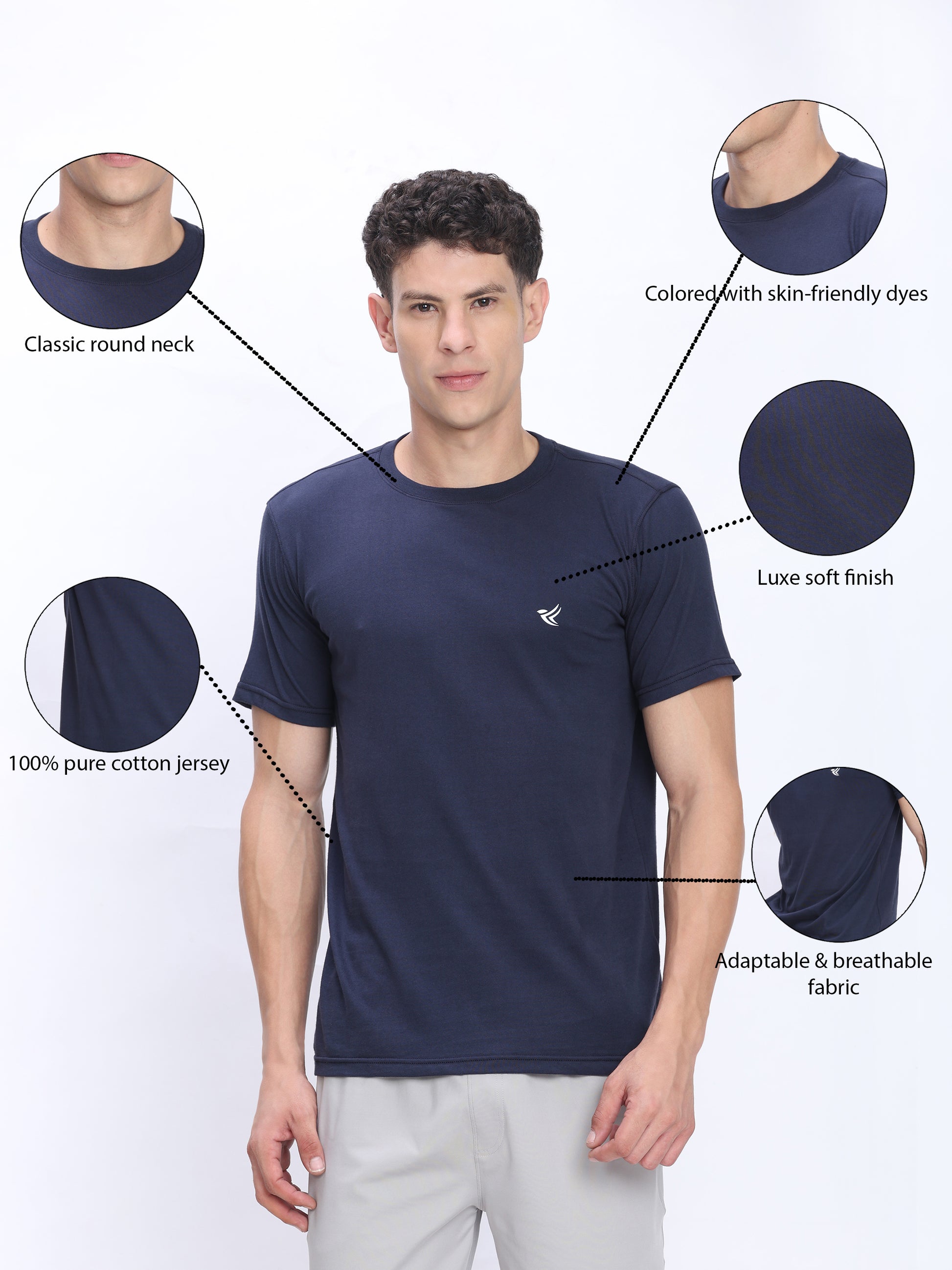 Dpassion Men Navy Cotton Active T Shirt Performance Gym Wear - Dpassion
