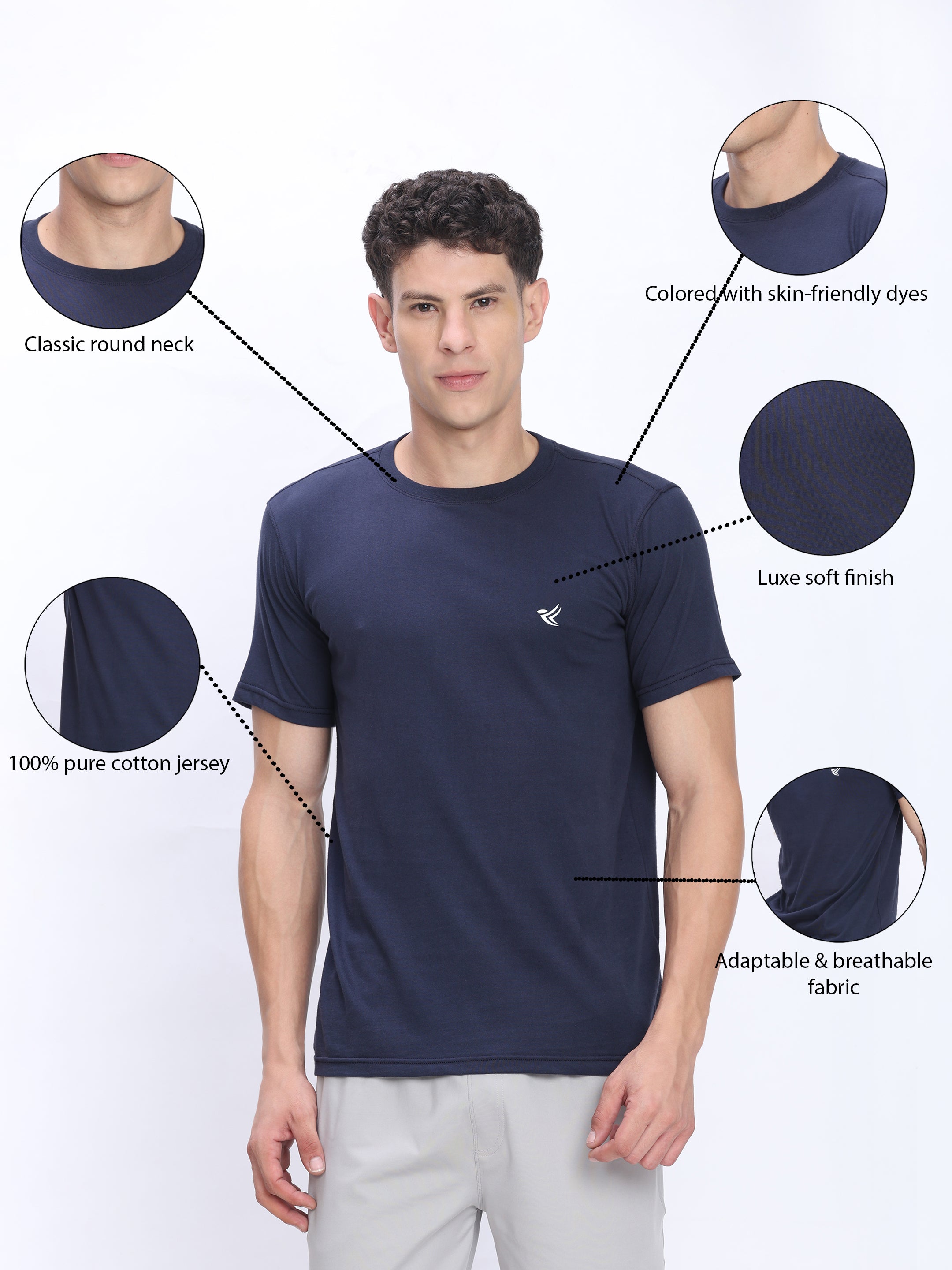 Dpassion Men Navy Cotton Active T Shirt Performance Gym Wear - Dpassion