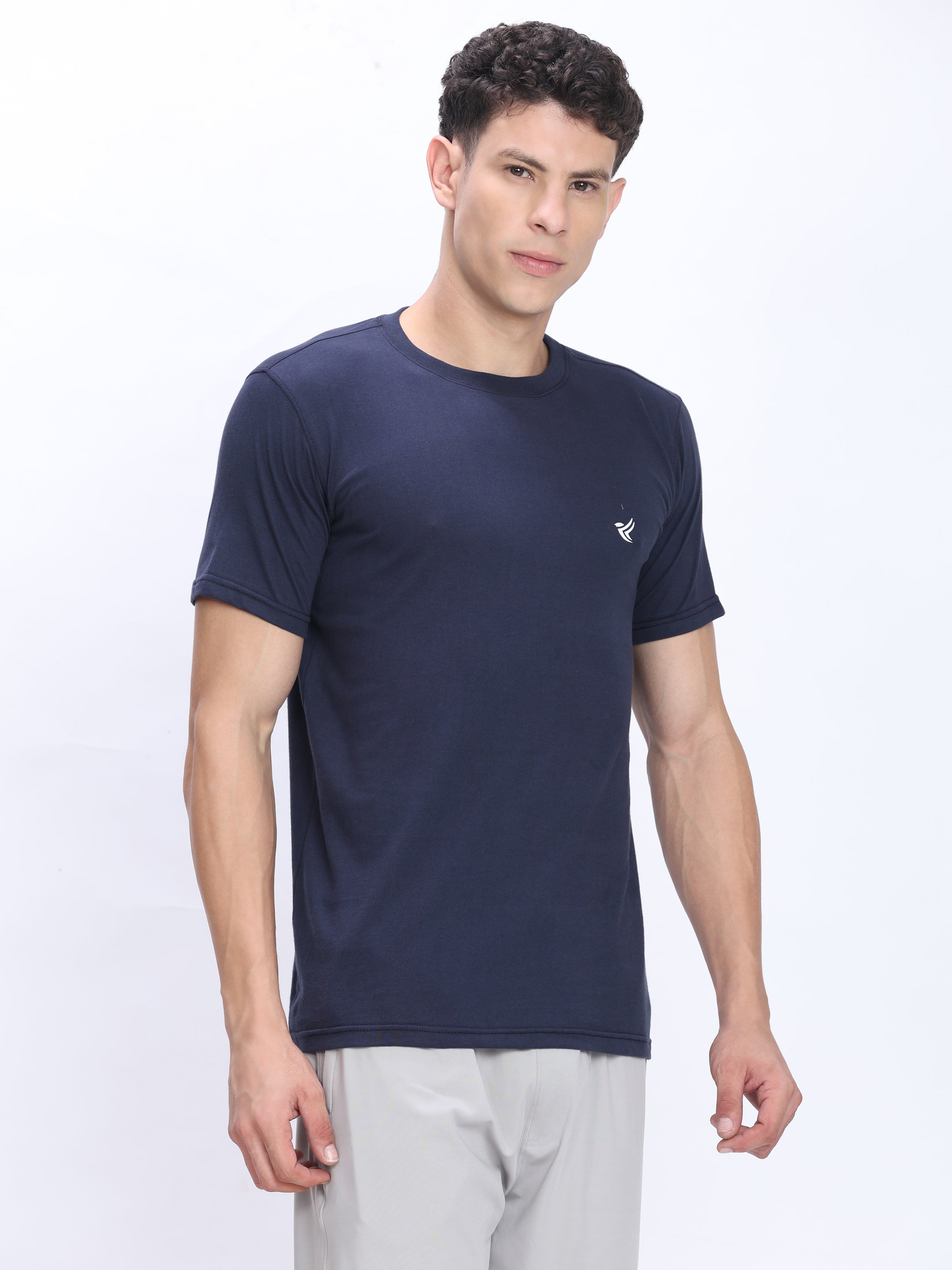Dpassion Men Navy Cotton Active T Shirt Performance Gym Wear - Dpassion