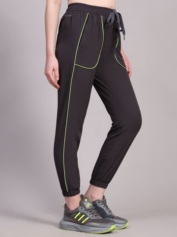 Dpassion Women’s Charcoal Jogger Track Pants with Neon Green Contrast - Dpassion
