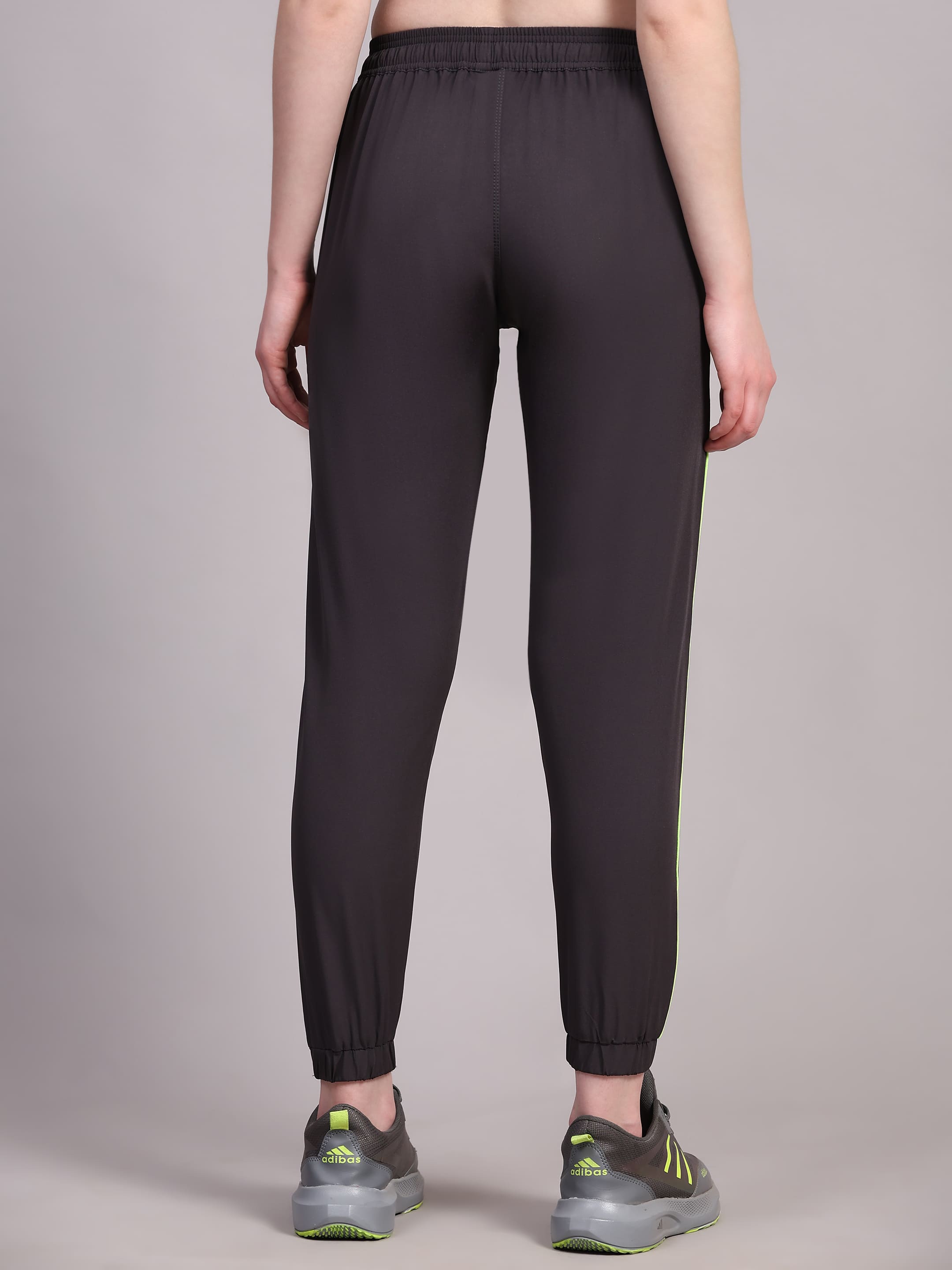 Dpassion Women’s Charcoal Jogger Track Pants with Neon Green Contrast - Dpassion