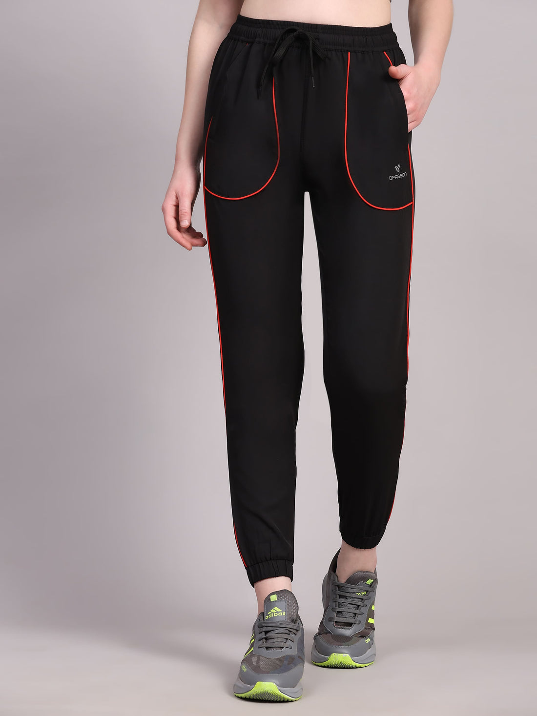 Dpassion Women’s Black Jogger Track Pants with Contrast Piping - Dpassion
