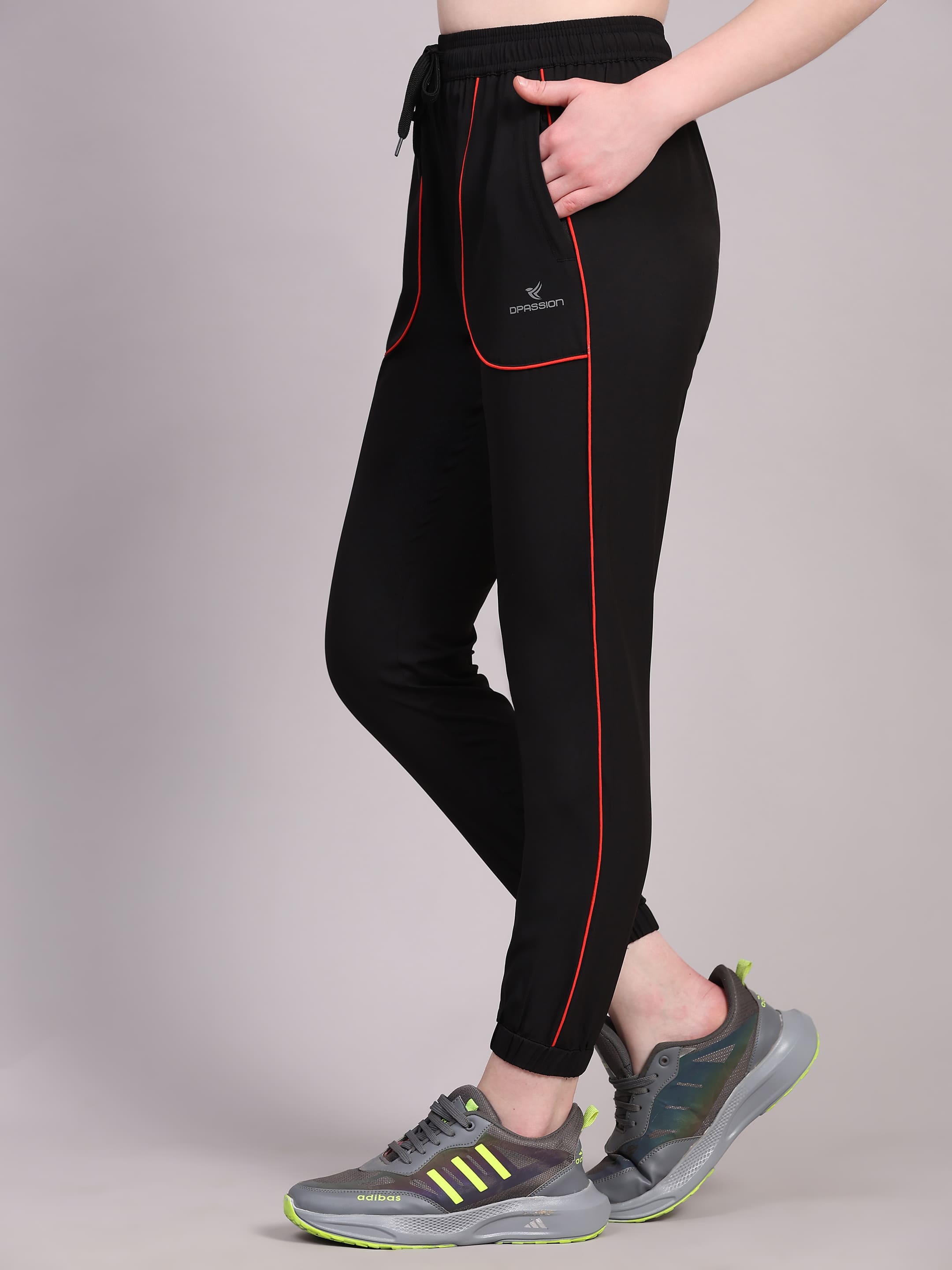 Dpassion Women’s Black Jogger Track Pants with Contrast Piping - Dpassion