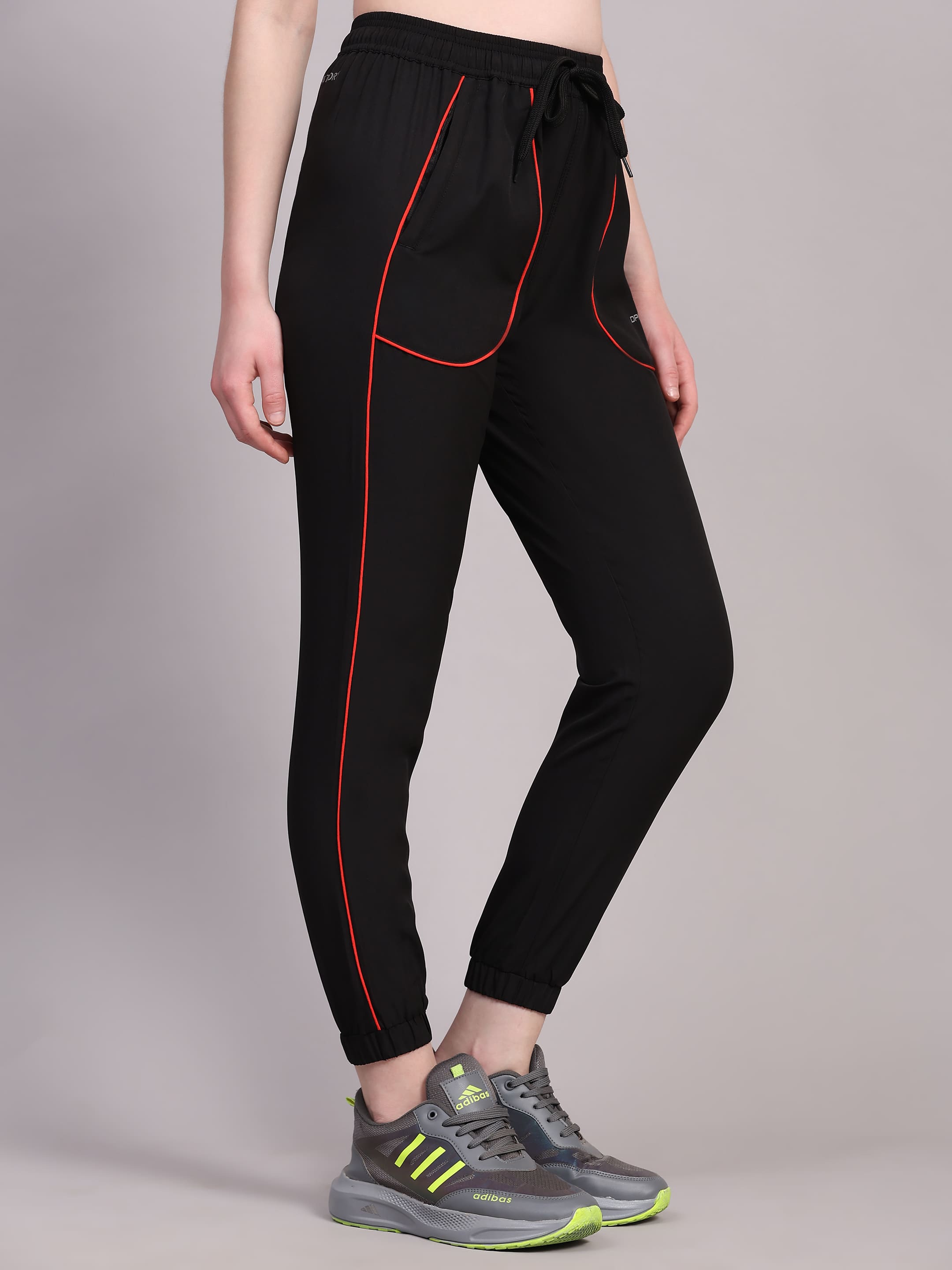 Dpassion Women’s Black Jogger Track Pants with Contrast Piping - Dpassion