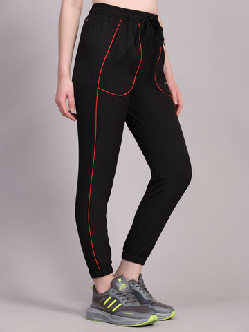 Dpassion Women’s Black Jogger Track Pants with Contrast Piping - Dpassion