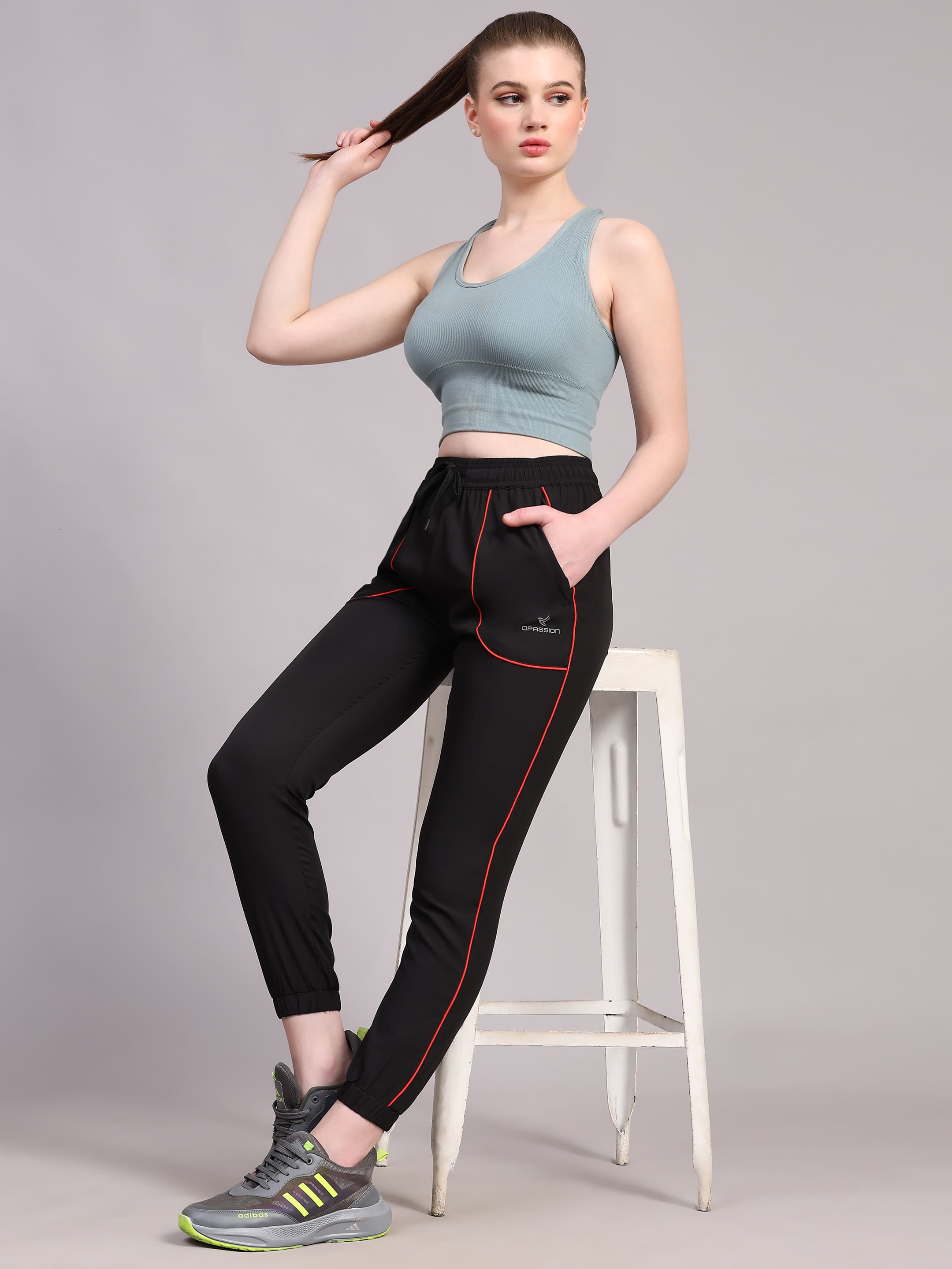 Dpassion Women’s Black Jogger Track Pants with Contrast Piping - Dpassion