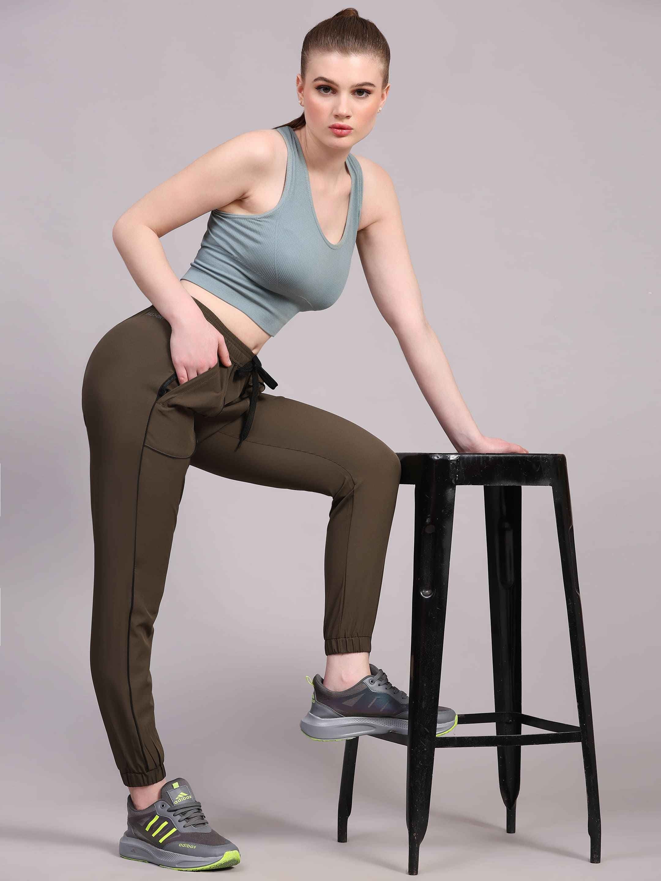 Dpassion Women Olive Performance Jogger Track Pants