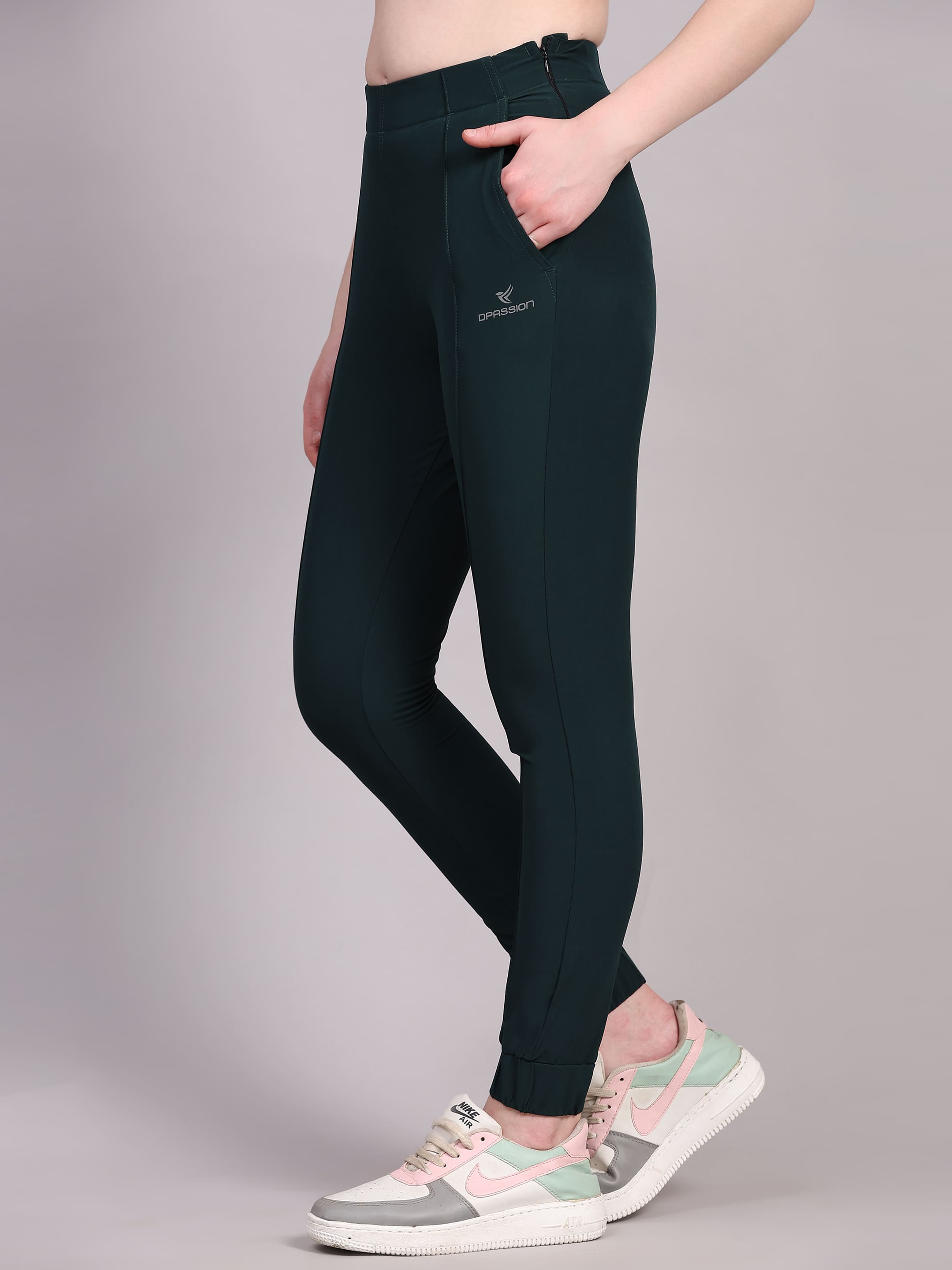 Dpassion Women Dark Green Sculpt Fit Performance Jogger Pants - Dpassion
