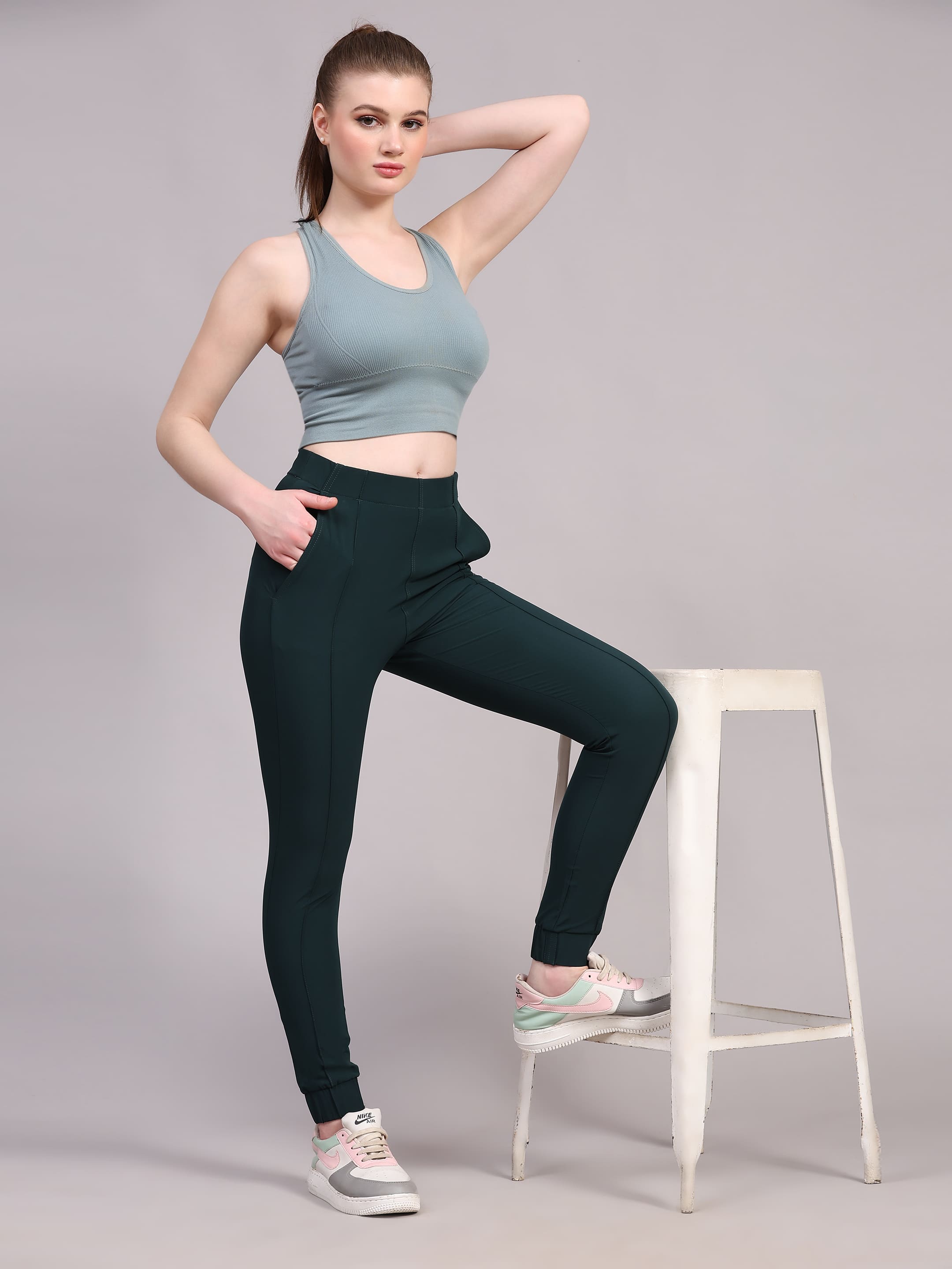 Dpassion Women Dark Green Sculpt Fit Performance Jogger Pants - Dpassion
