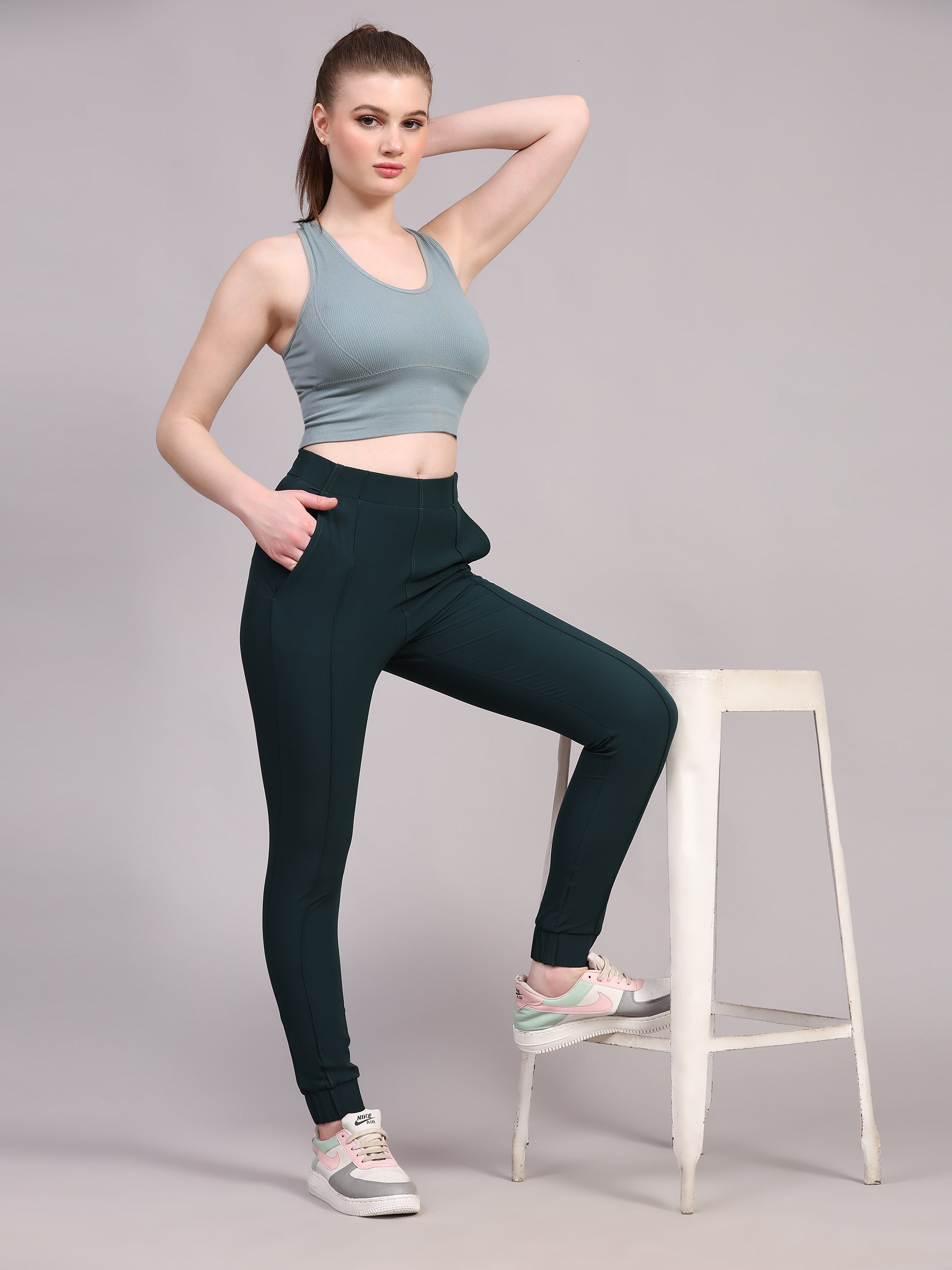 Imported NS Terry Nyloon Lycra 190 GSM Training Joggers Pants For Women