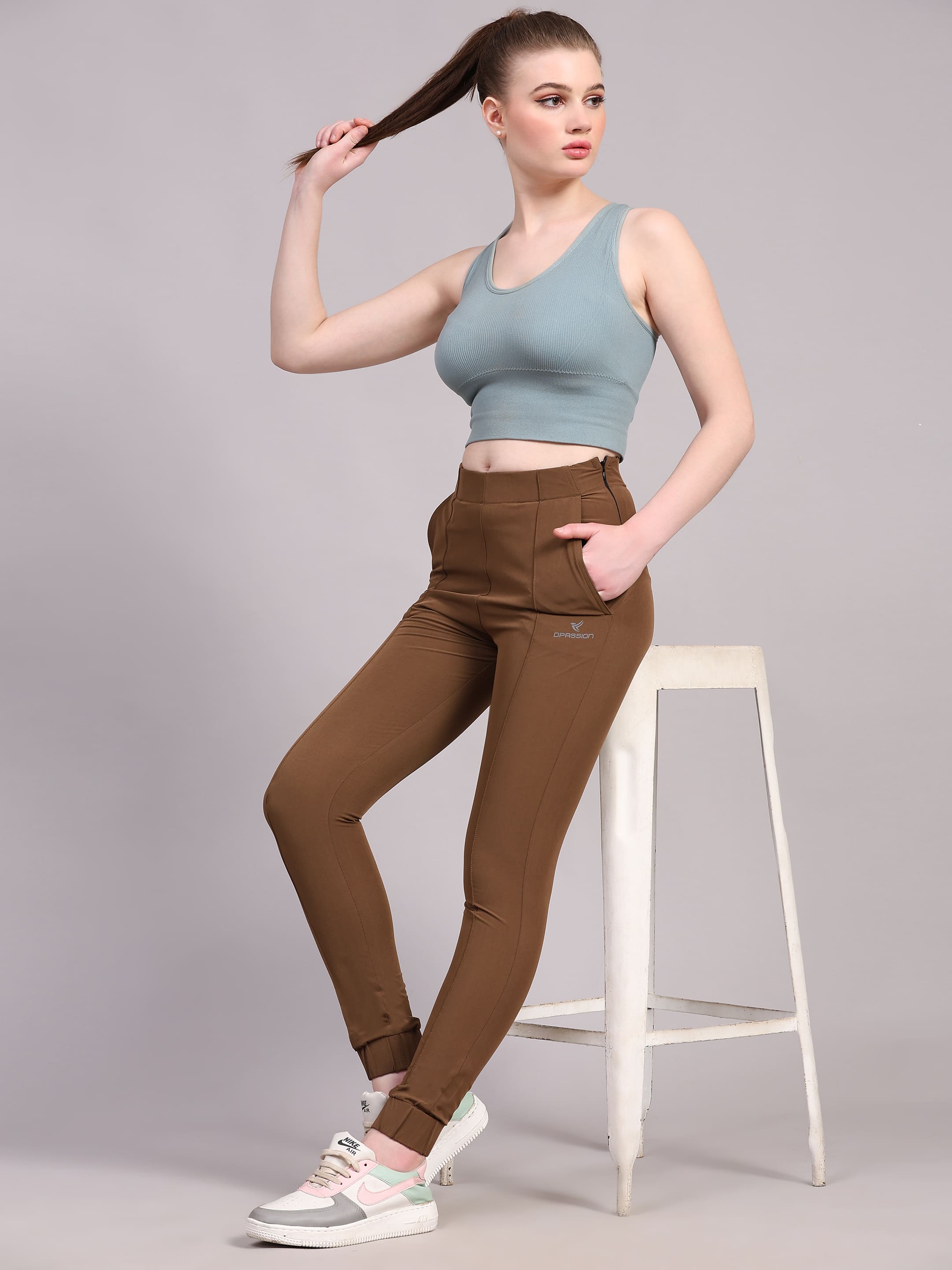 Dpassion Women Sculpt Fit Brown Performance Jogger Pants