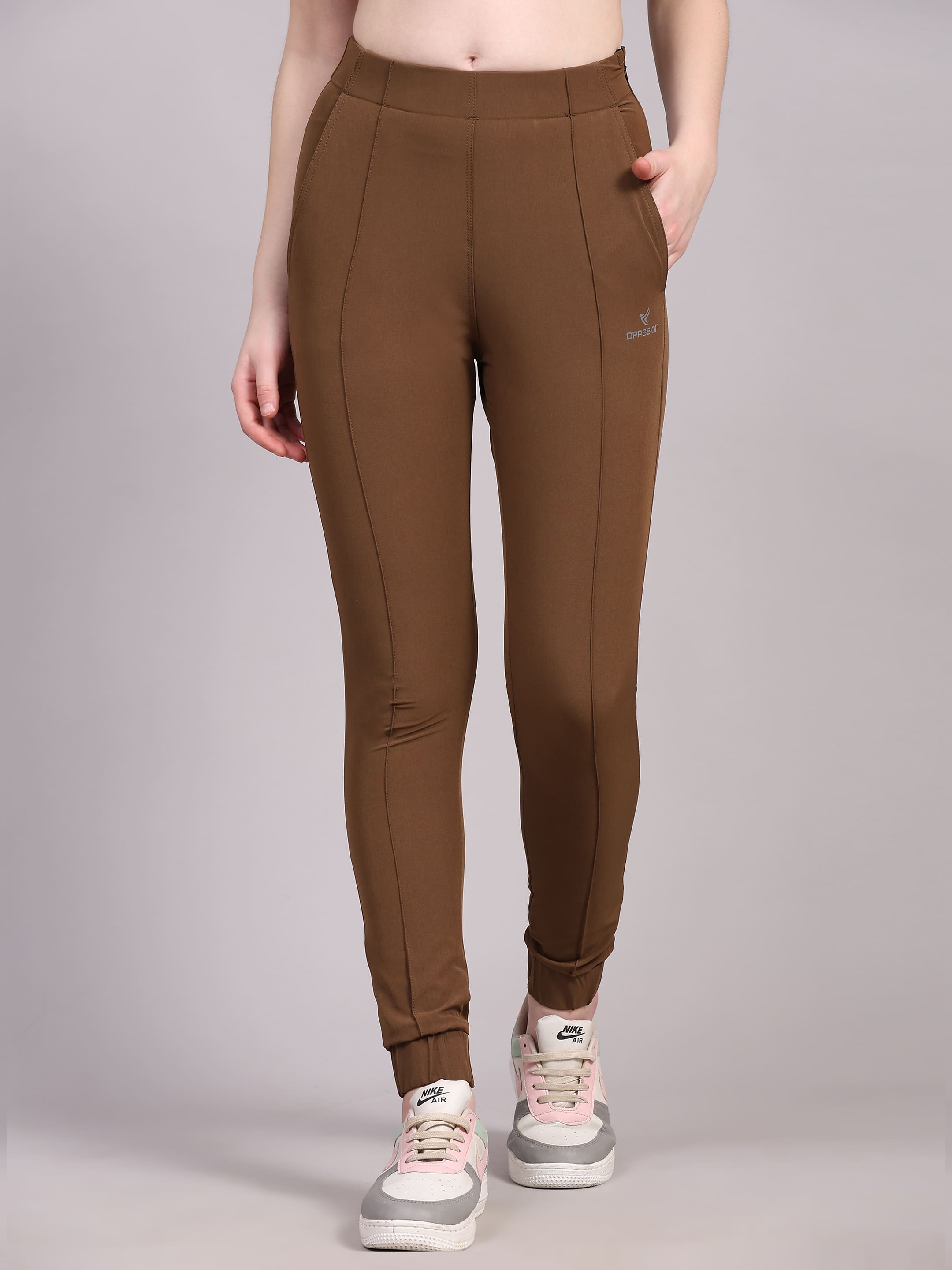 Dpassion Women Sculpt Fit Brown Performance Jogger Pants - Dpassion