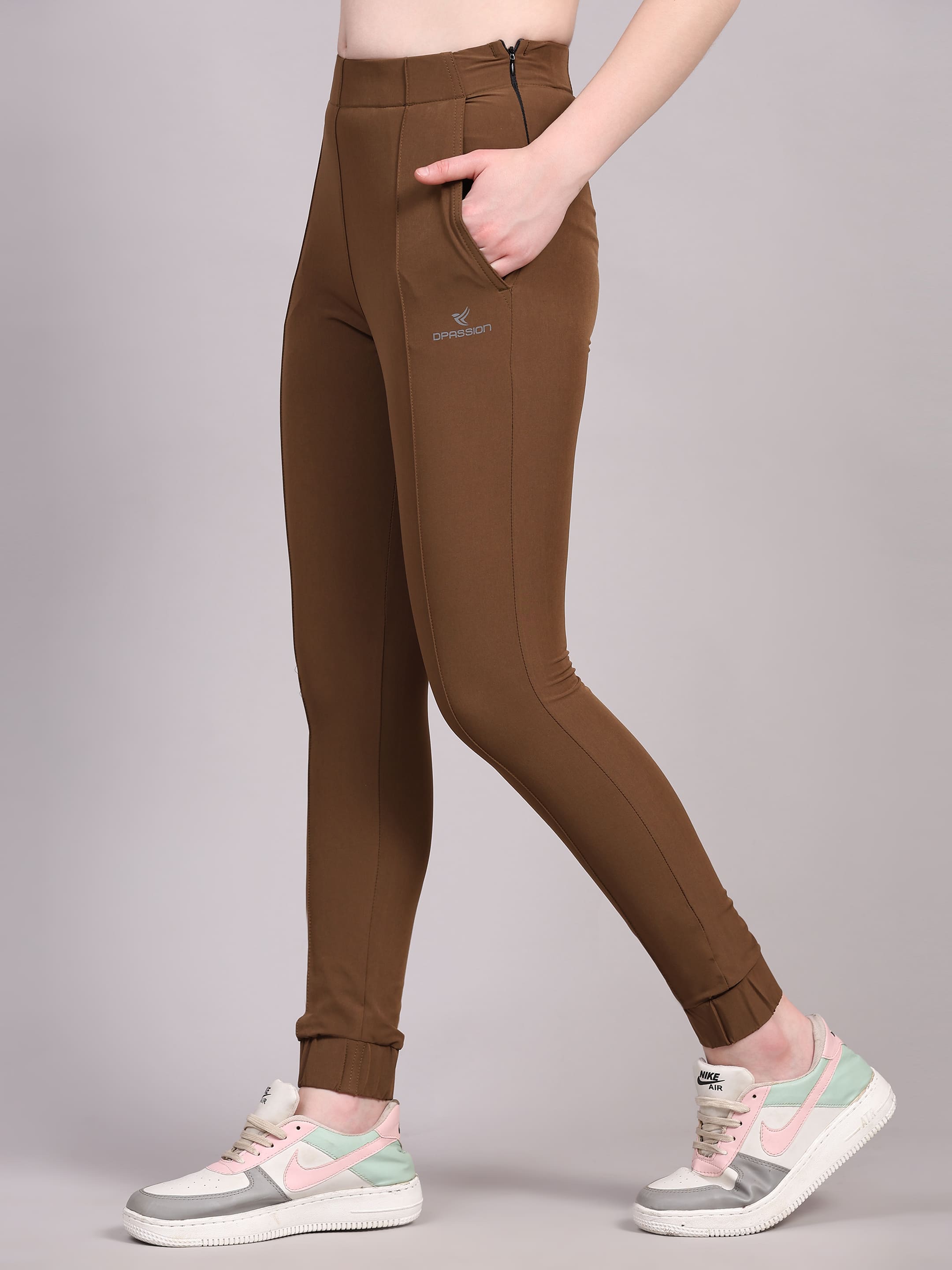 Dpassion Women Sculpt Fit Brown Performance Jogger Pants - Dpassion