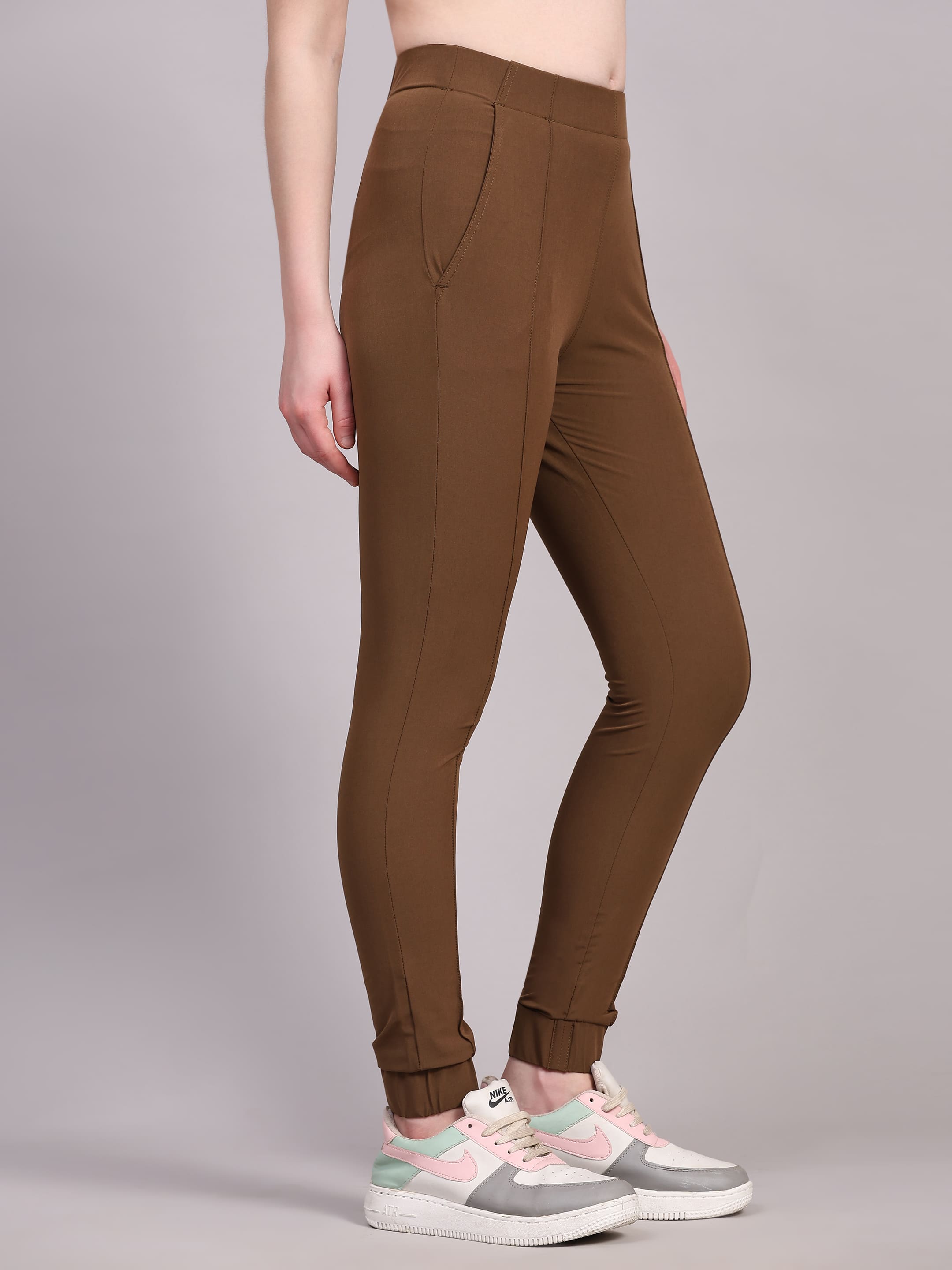 Dpassion Women Sculpt Fit Brown Performance Jogger Pants - Dpassion