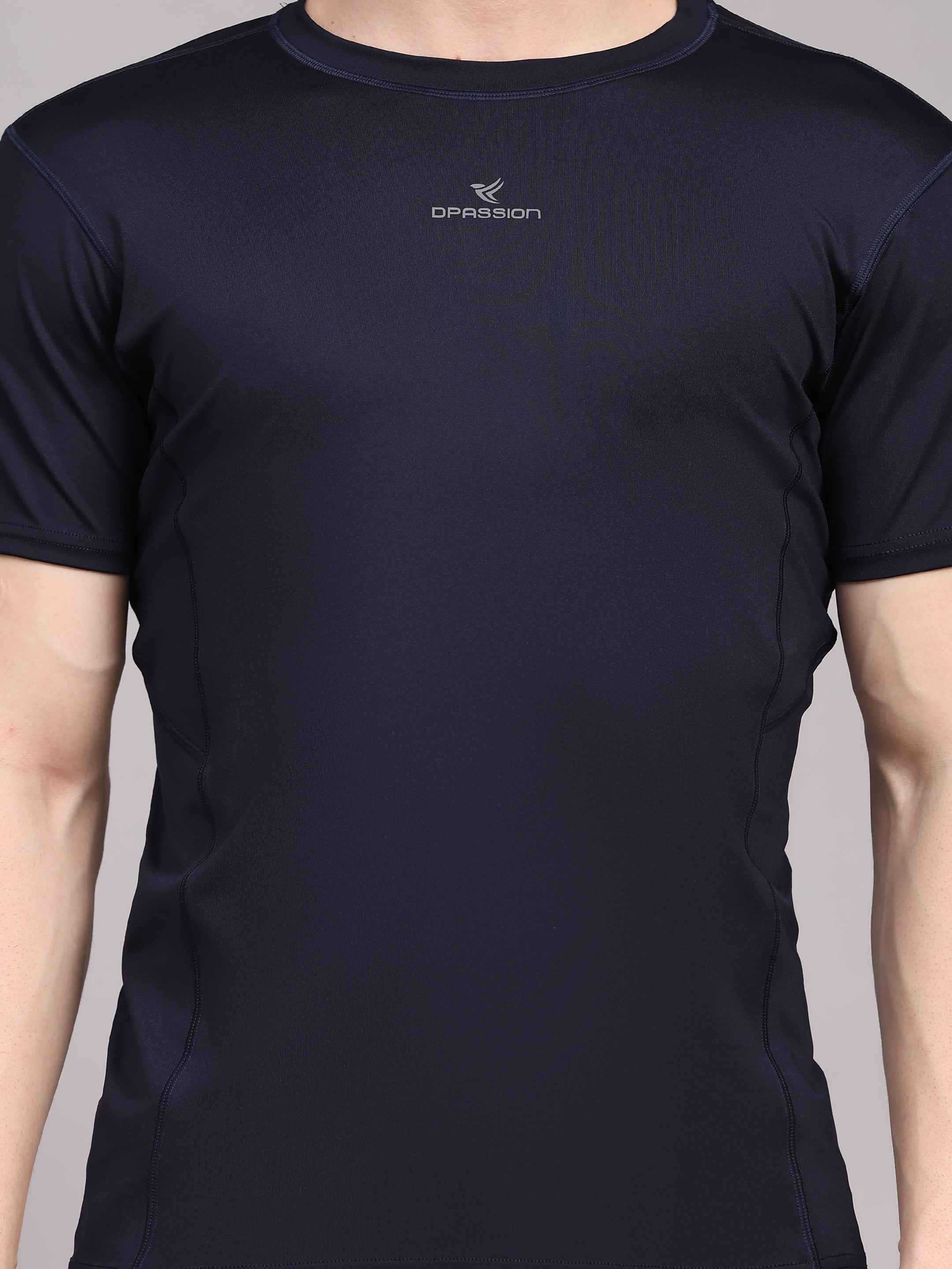 Dpassion Men Navy Blue Performance T Shirt Breathable Gym Training Wear
