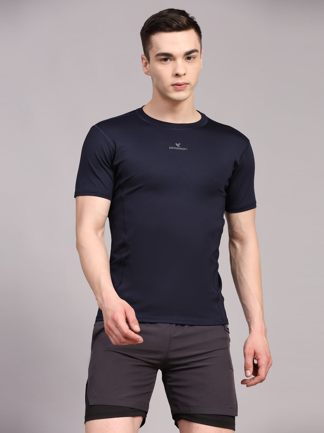 Dpassion Men Navy Blue Performance T Shirt Breathable Gym Training Wear
