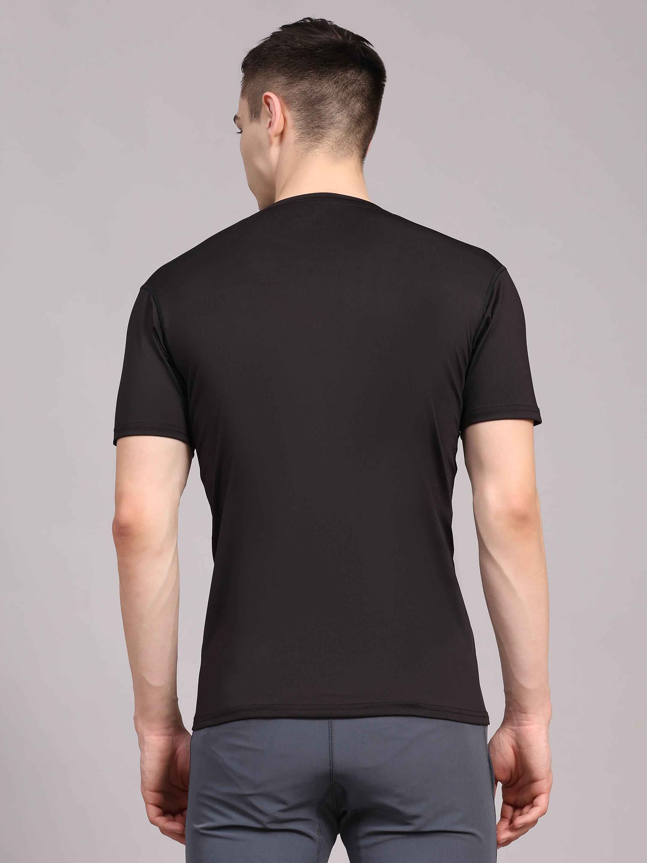 Dpassion Men Solid Black Performance T Shirt Breathable Gym Training Wear