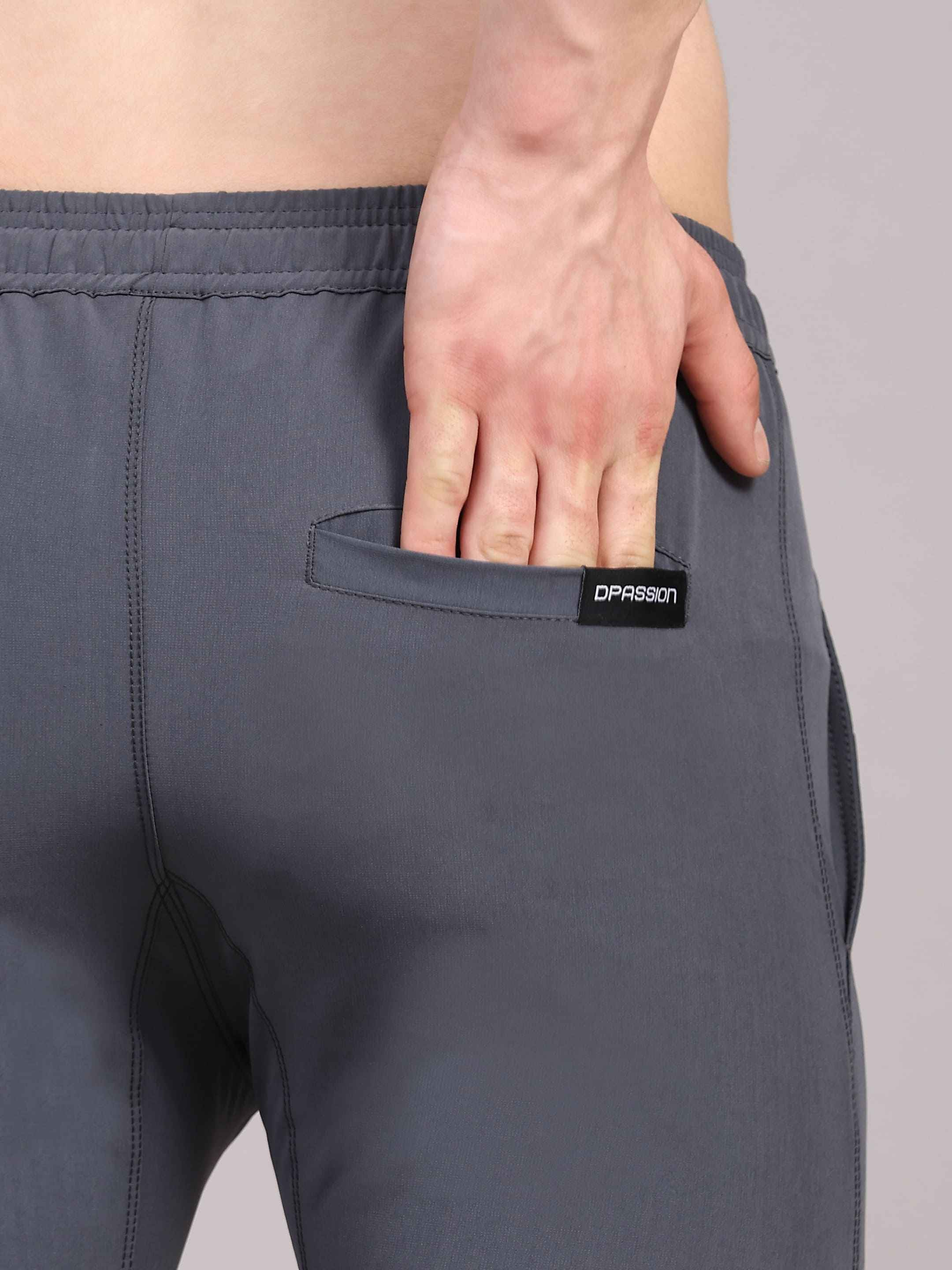 Dpassion Men Slim Fit Tapered Joggers | Steel Grey Performance Woven