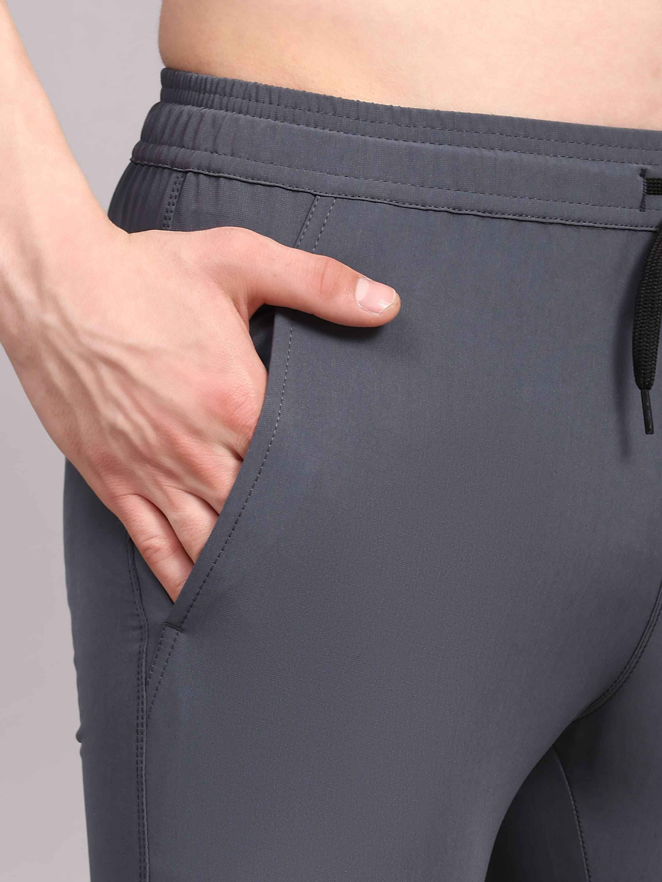 Dpassion Men Slim Fit Tapered Joggers | Steel Grey Performance Woven