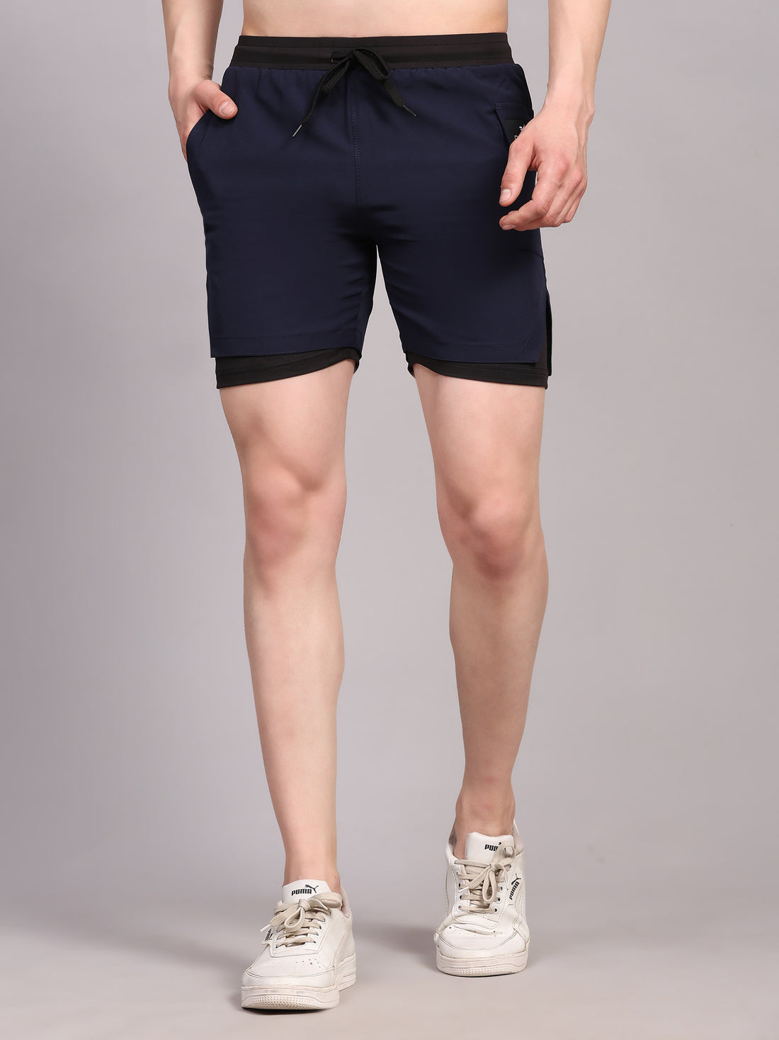 Dpassion Men 2 in 1 Training Shorts Navy Performance Activewear