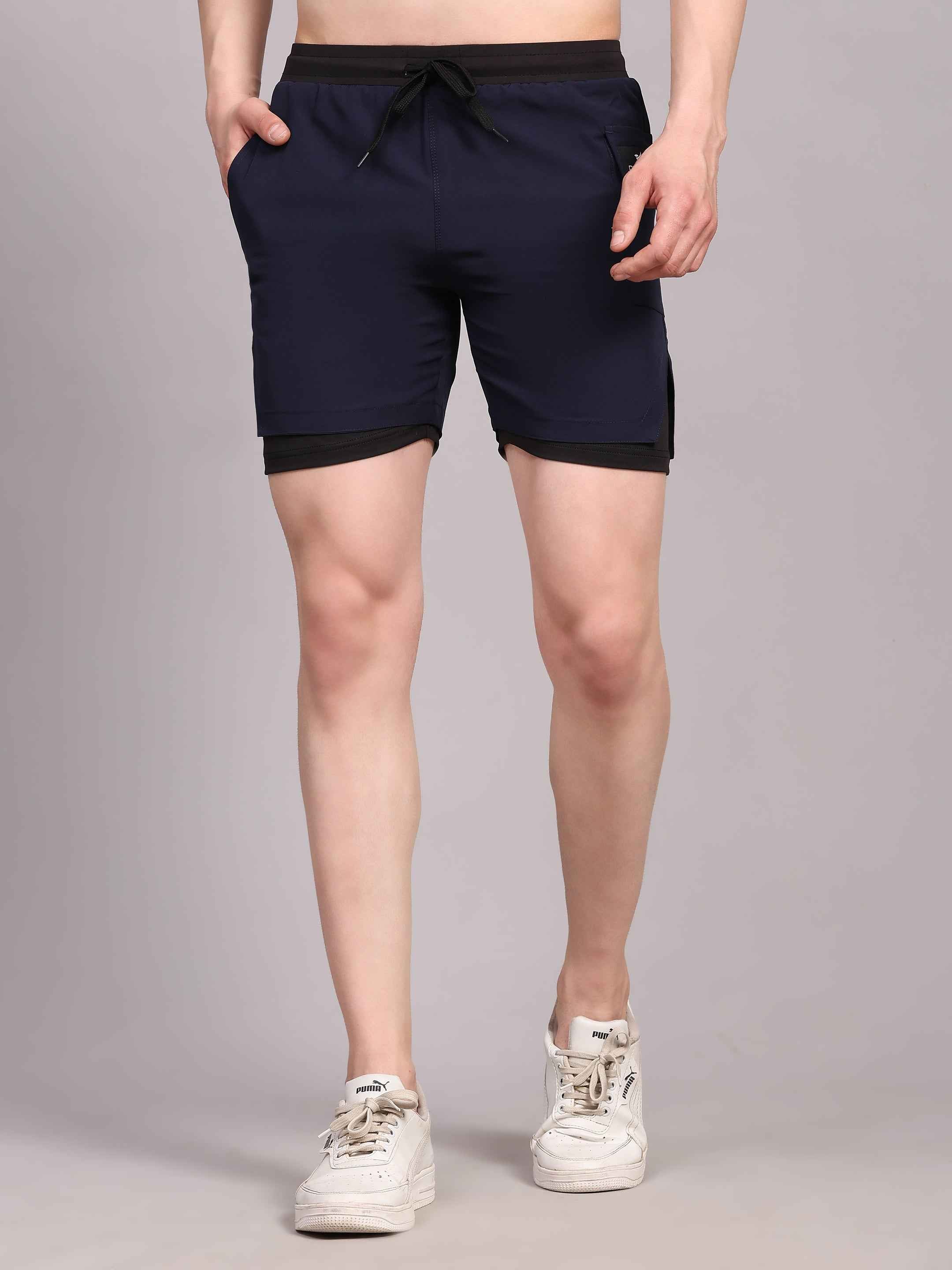 Dpassion Men 2 in 1 Training Shorts Navy Performance Activewear