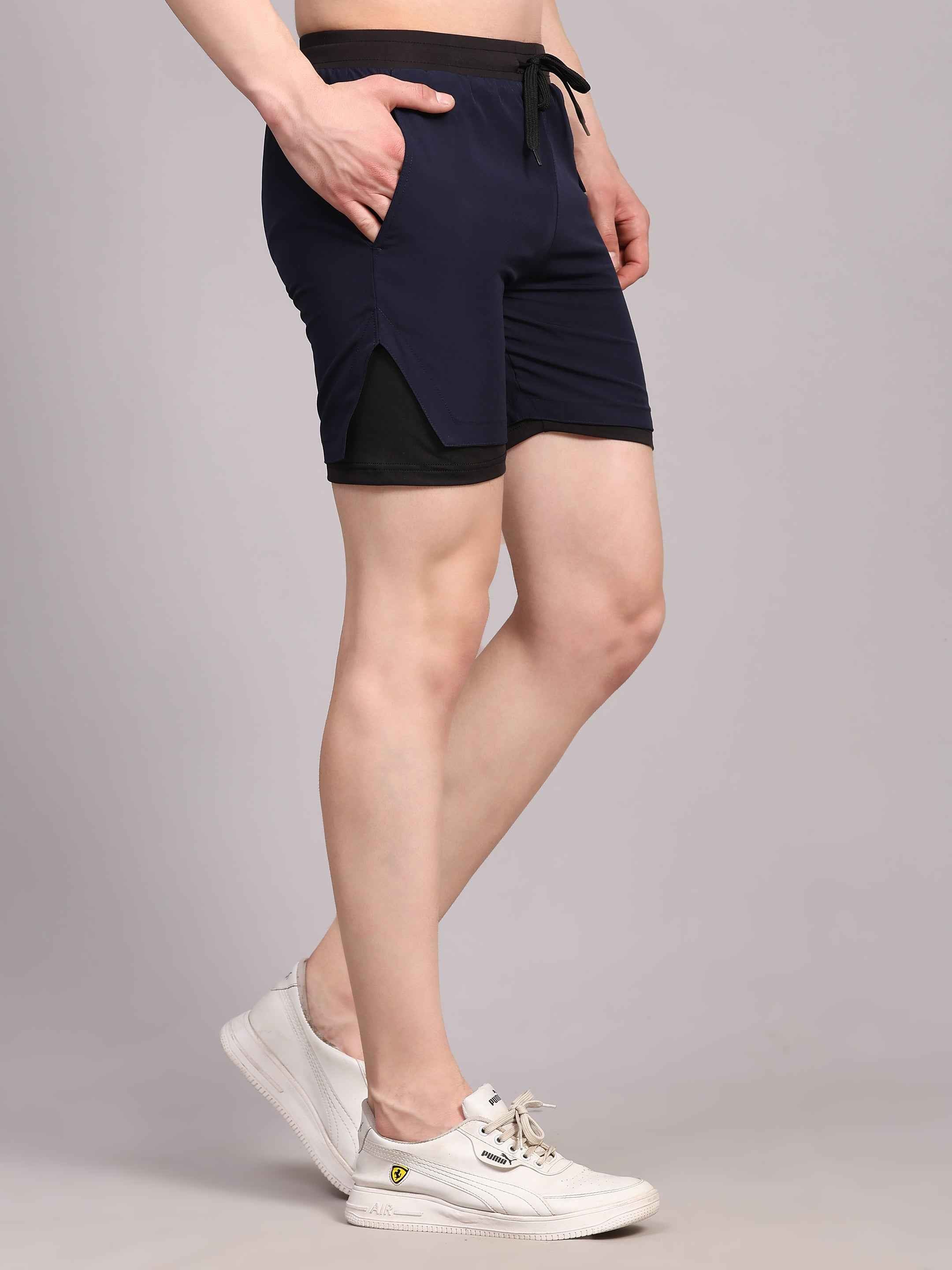 Dpassion Men 2 in 1 Training Shorts Navy Performance Activewear