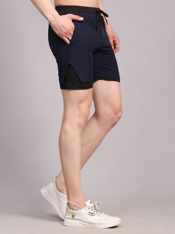 Dpassion Men 2 in 1 Training Shorts Navy Performance Activewear - Dpassion