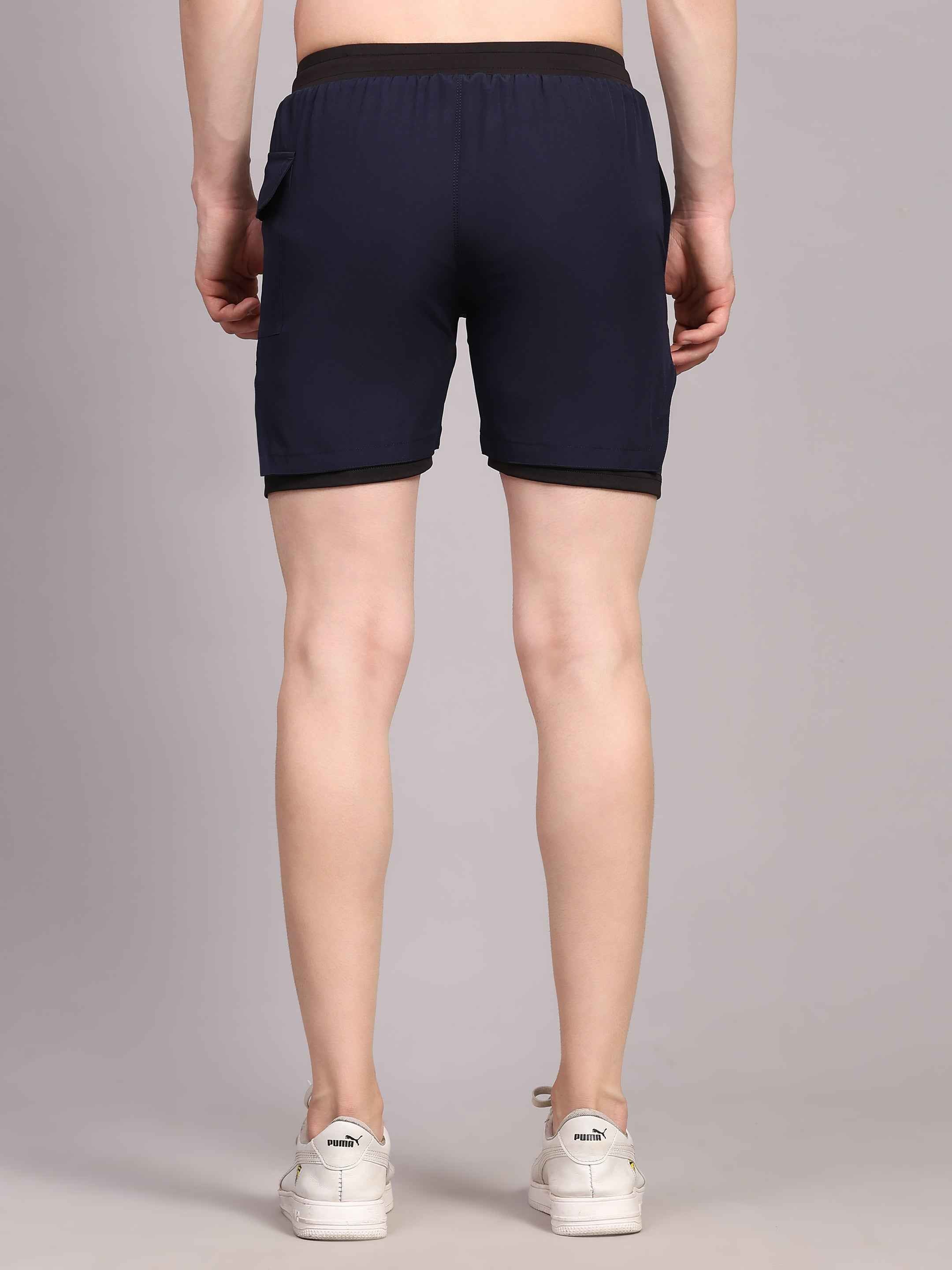 Dpassion Men 2 in 1 Training Shorts Navy Performance Activewear
