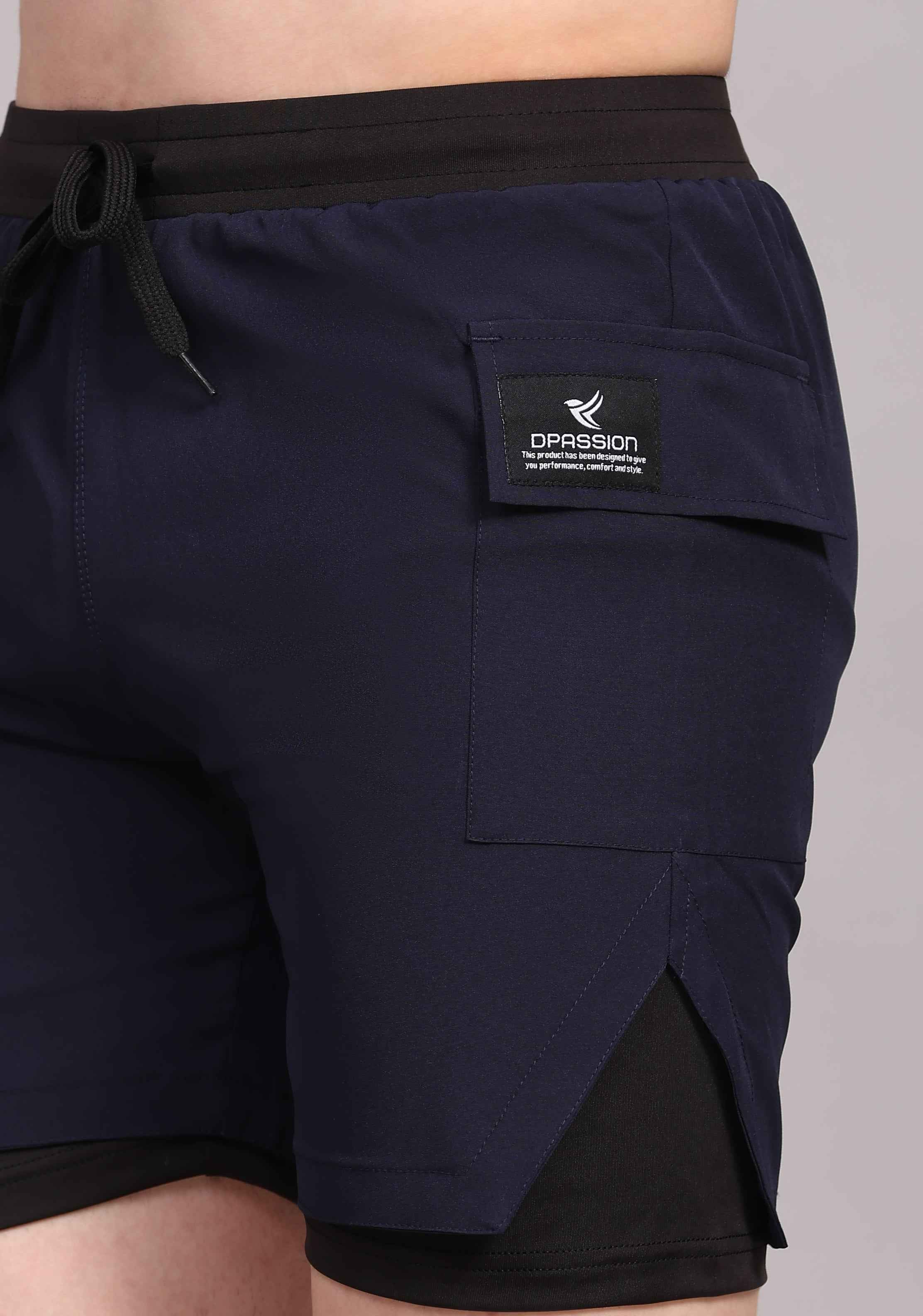 Dpassion Men 2 in 1 Training Shorts Navy Performance Activewear
