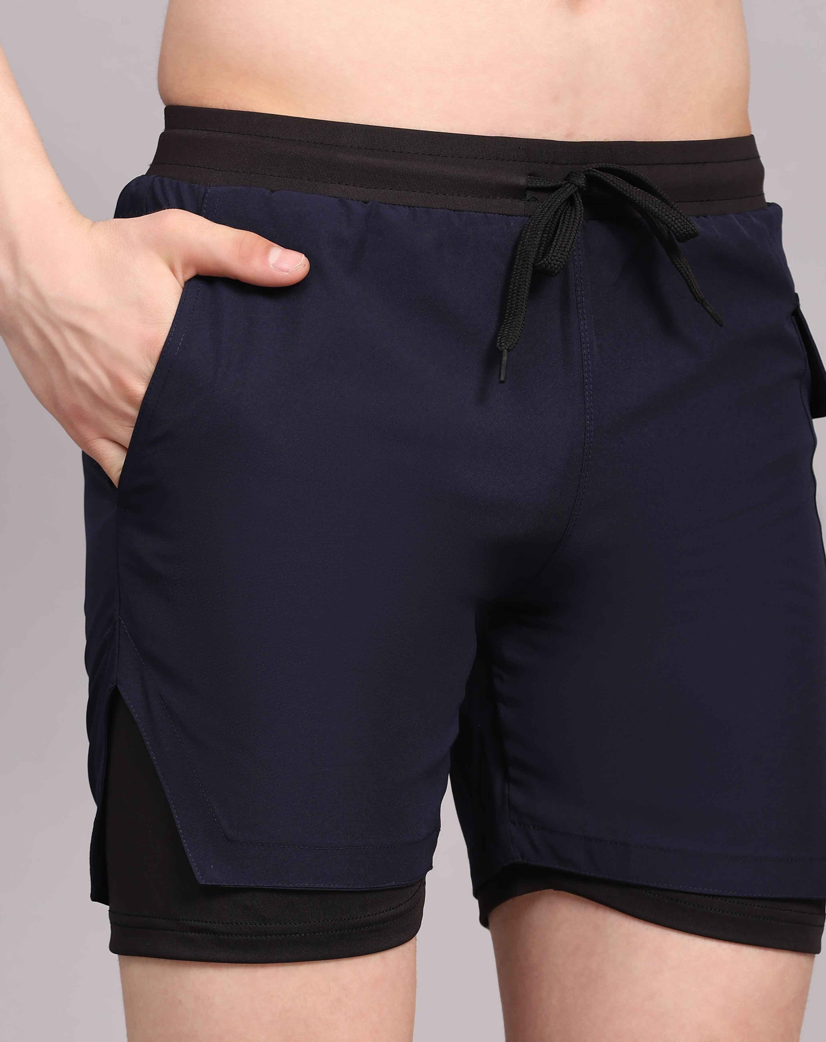 Dpassion Men 2 in 1 Training Shorts Navy Performance Activewear