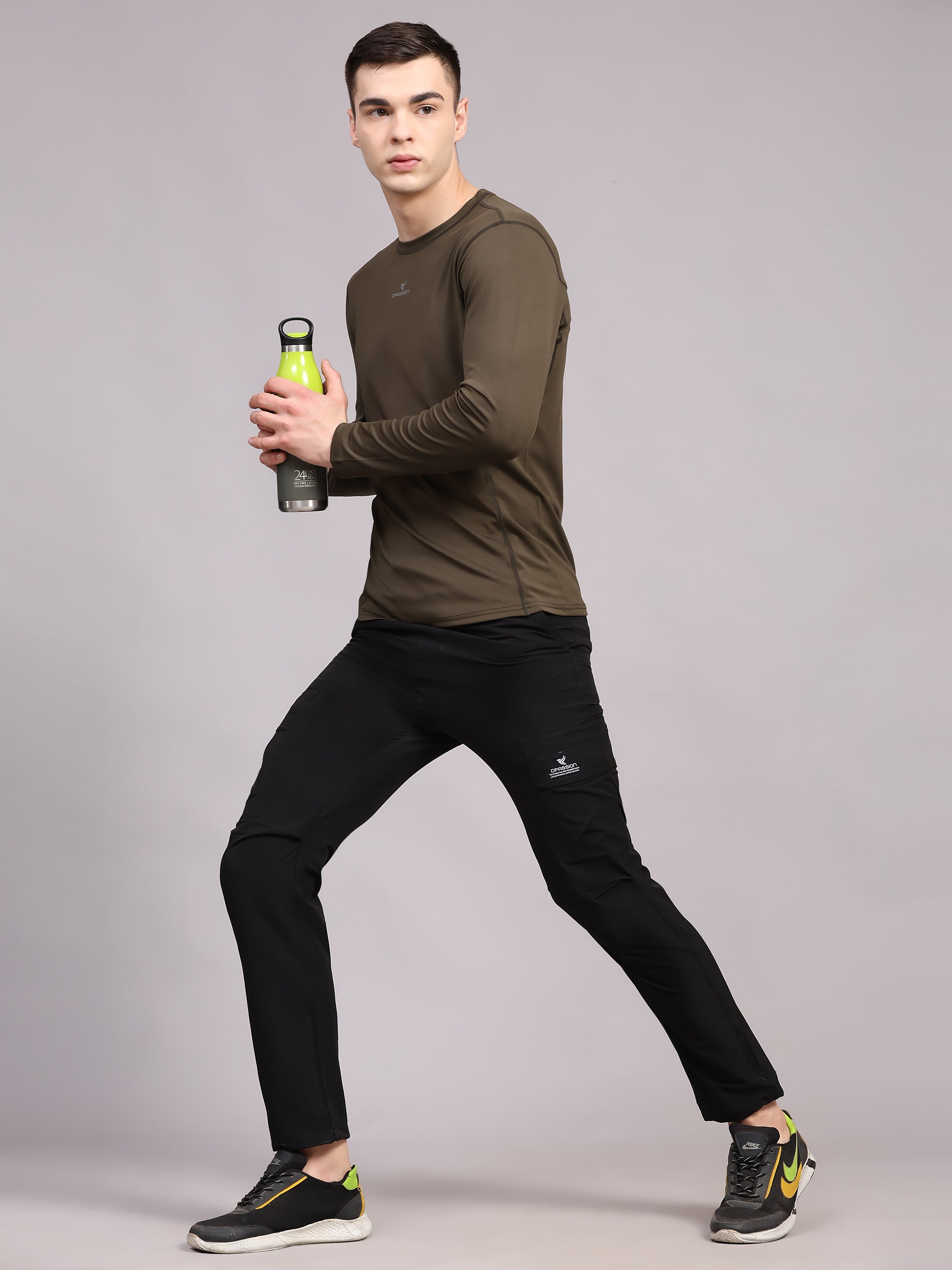 Dpassion Men’s Olive Performance Long Sleeve Training T-Shirt