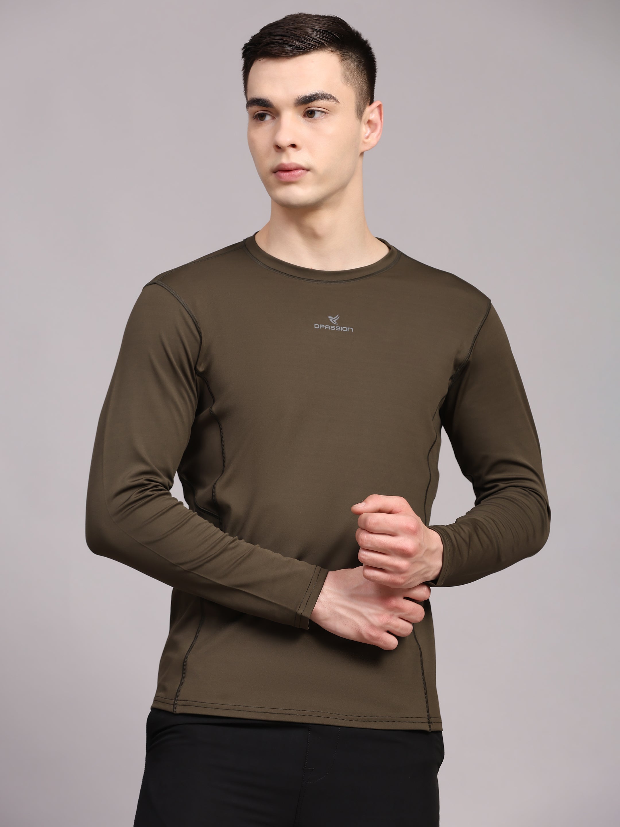 Dpassion Men’s Olive Performance Long Sleeve Training T-Shirt