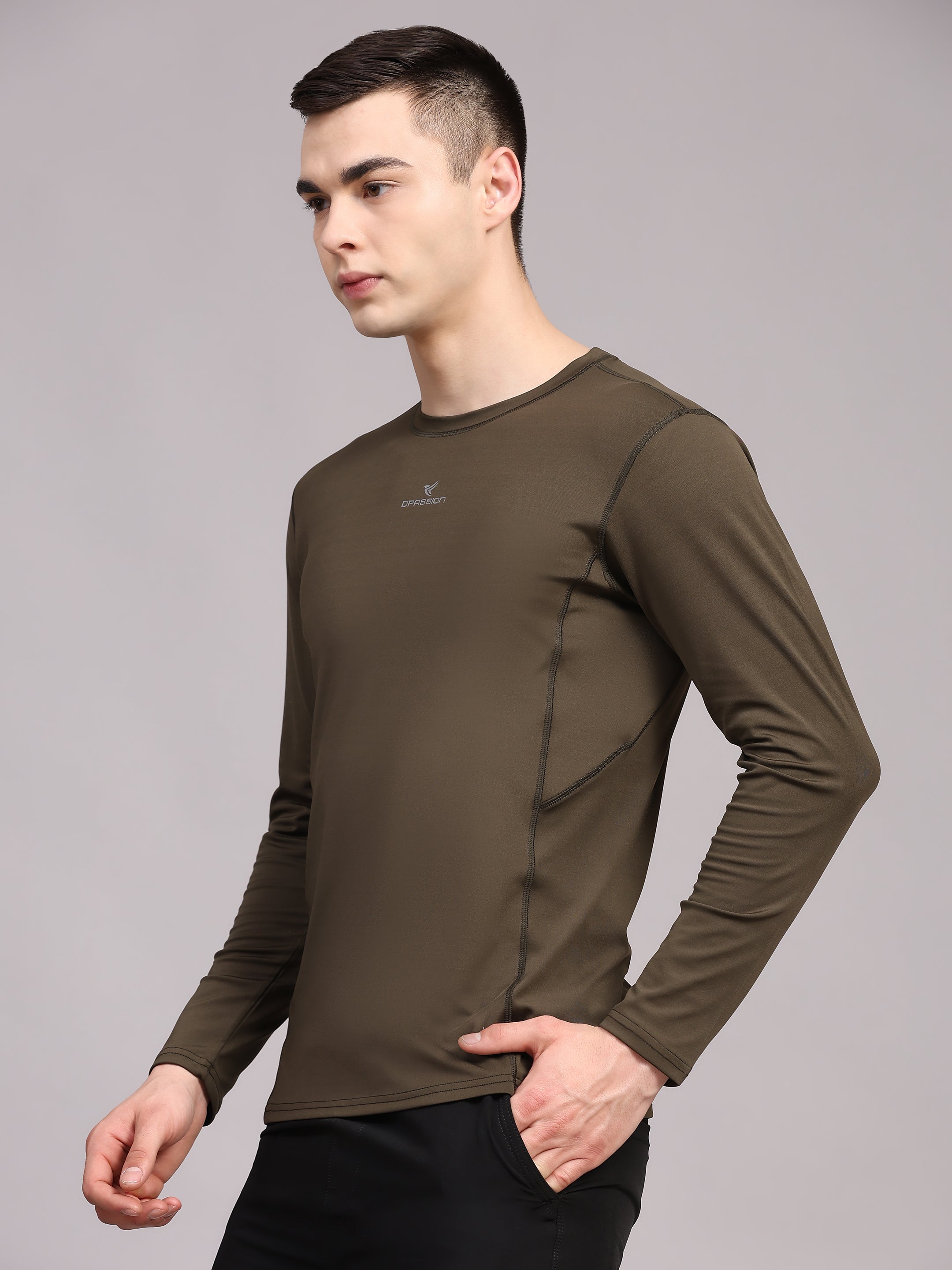 Dpassion Men’s Olive Performance Long Sleeve Training T-Shirt
