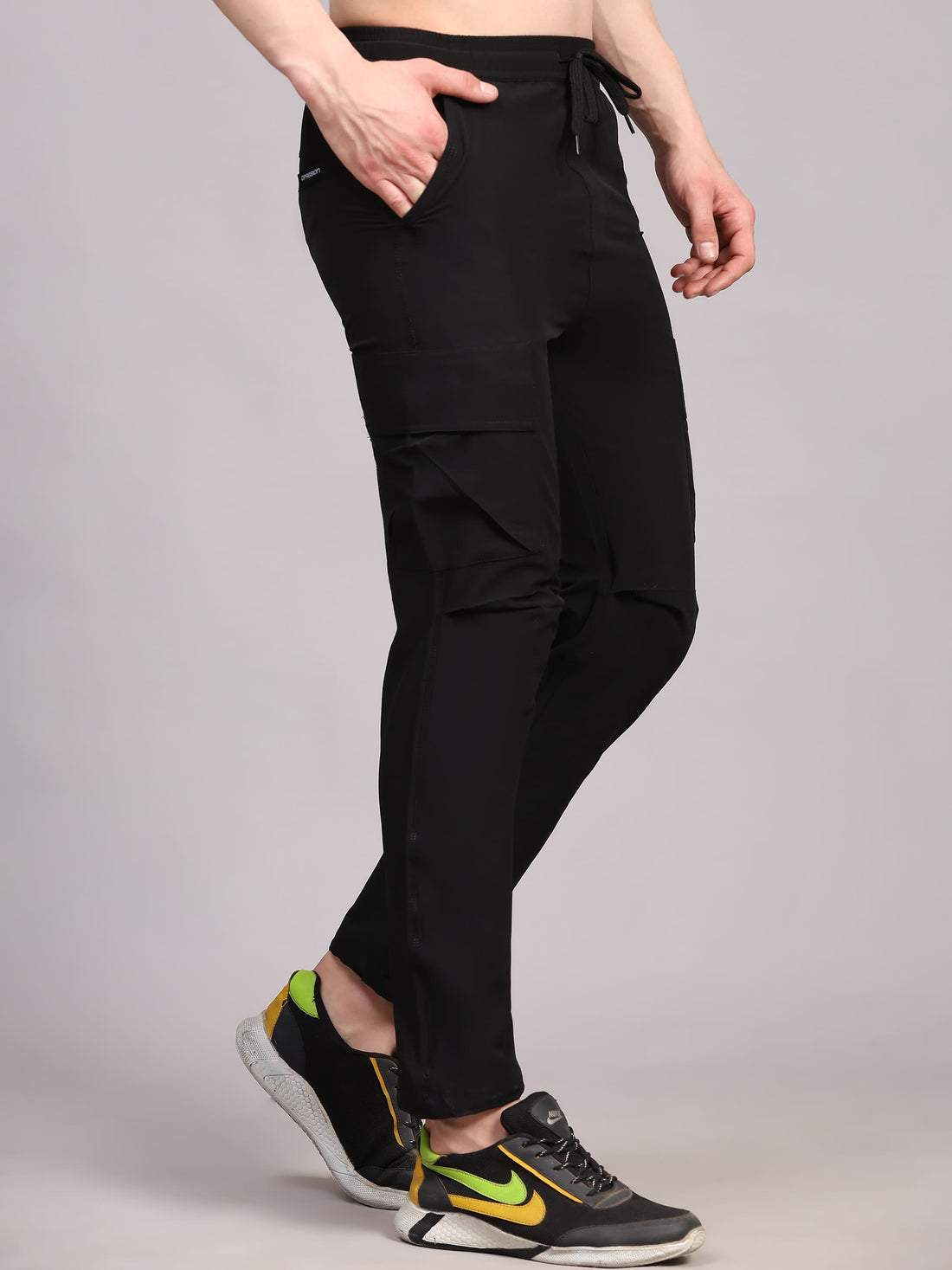 Dpassion Men Black Cargo Track Pants Slim Fit Gym Training Activewear - Dpassion