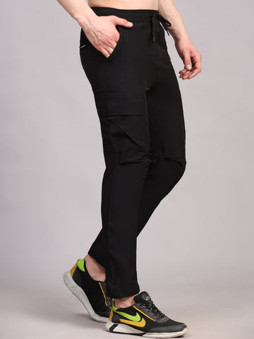 Dpassion Men Black Cargo Track Pants Slim Fit Gym Training Activewear - Dpassion
