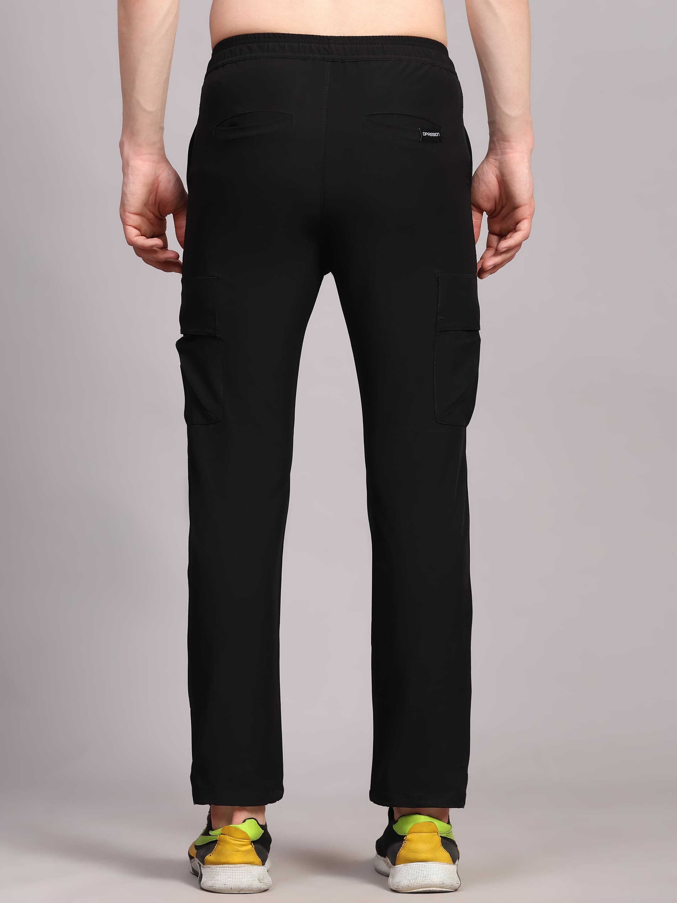 Dpassion Men Black Cargo Track Pants Slim Fit Gym Training Activewear - Dpassion