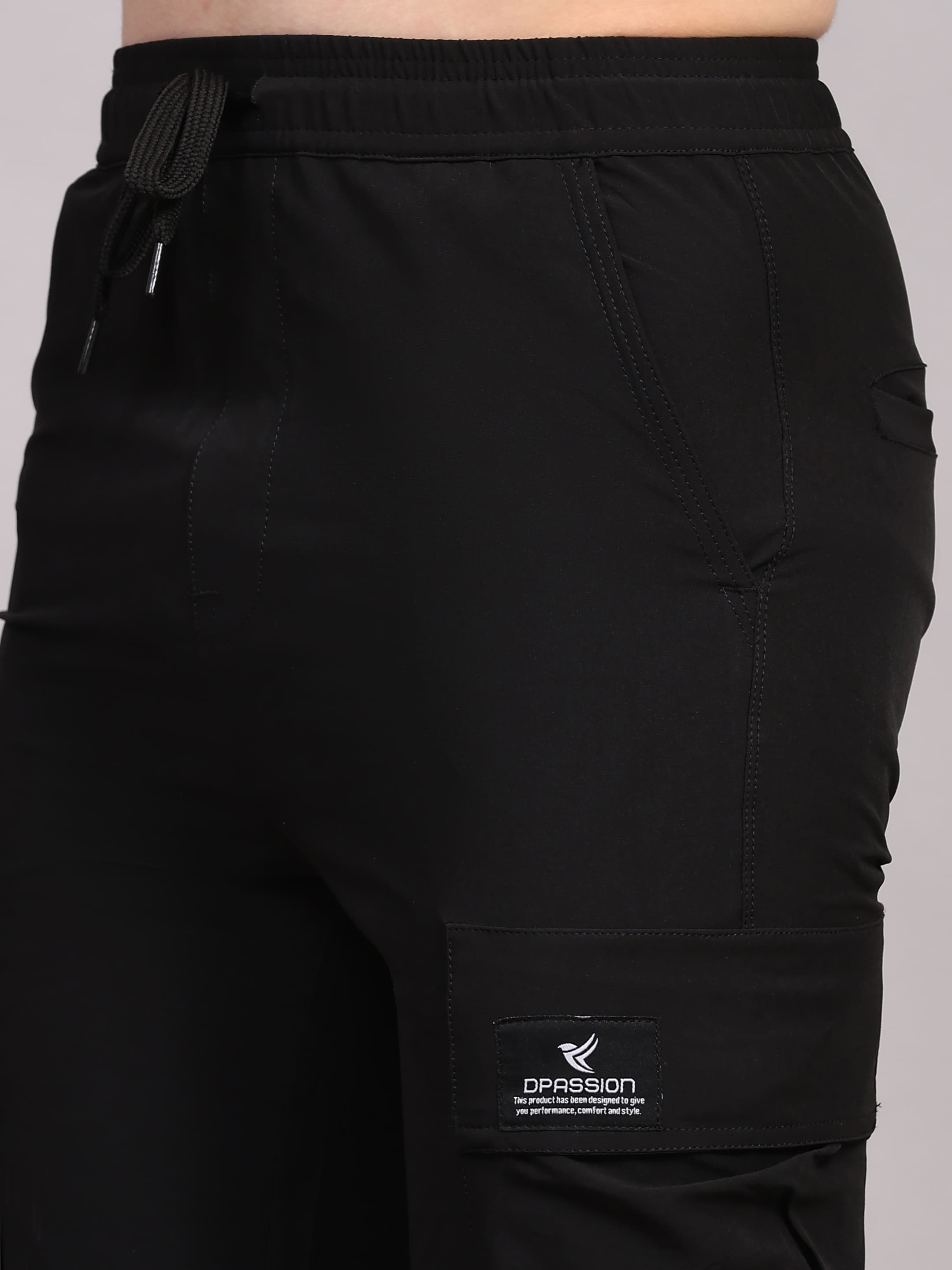 Dpassion Men Black Cargo Track Pants Slim Fit Gym Training Activewear - Dpassion