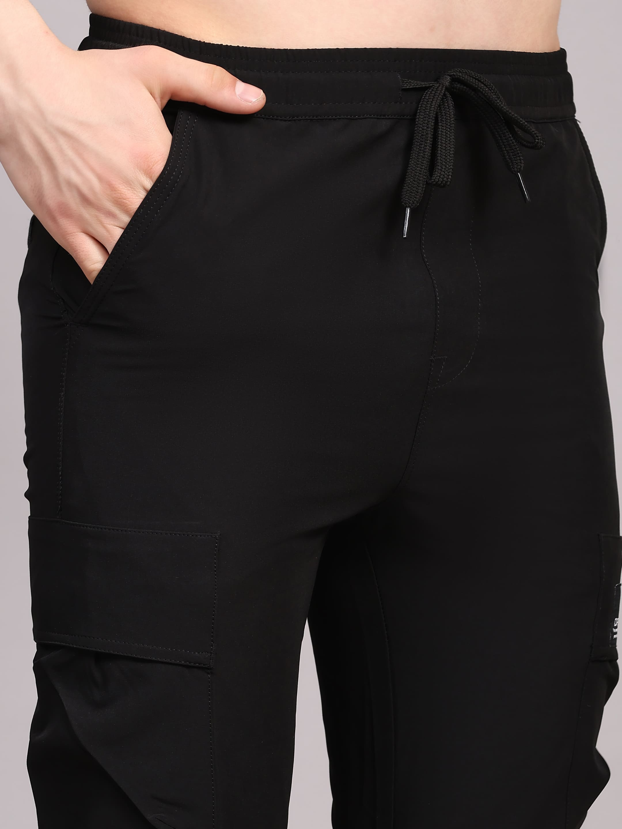 Dpassion Men Black Cargo Track Pants Slim Fit Gym Training Activewear - Dpassion