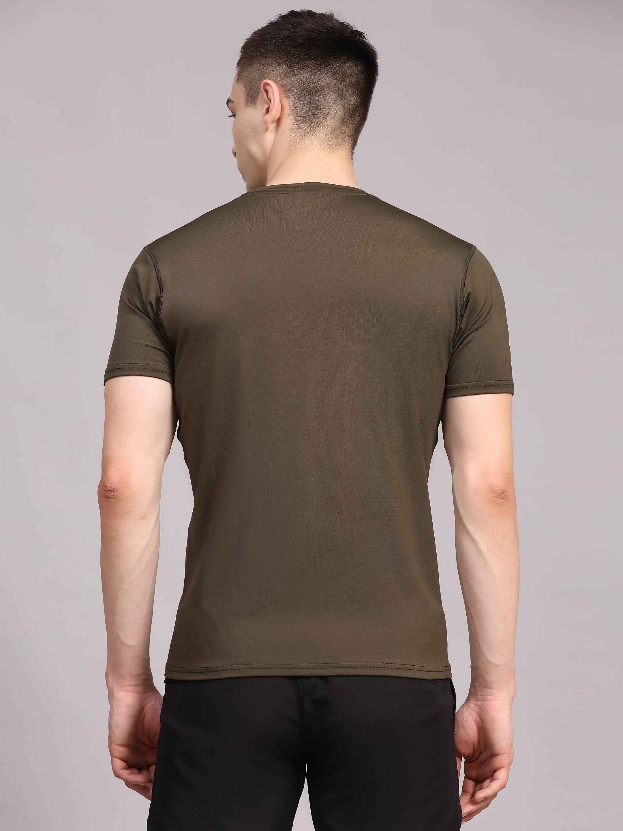 Dpassion Men Olive Performance T Shirt Breathable Gym Training Wear