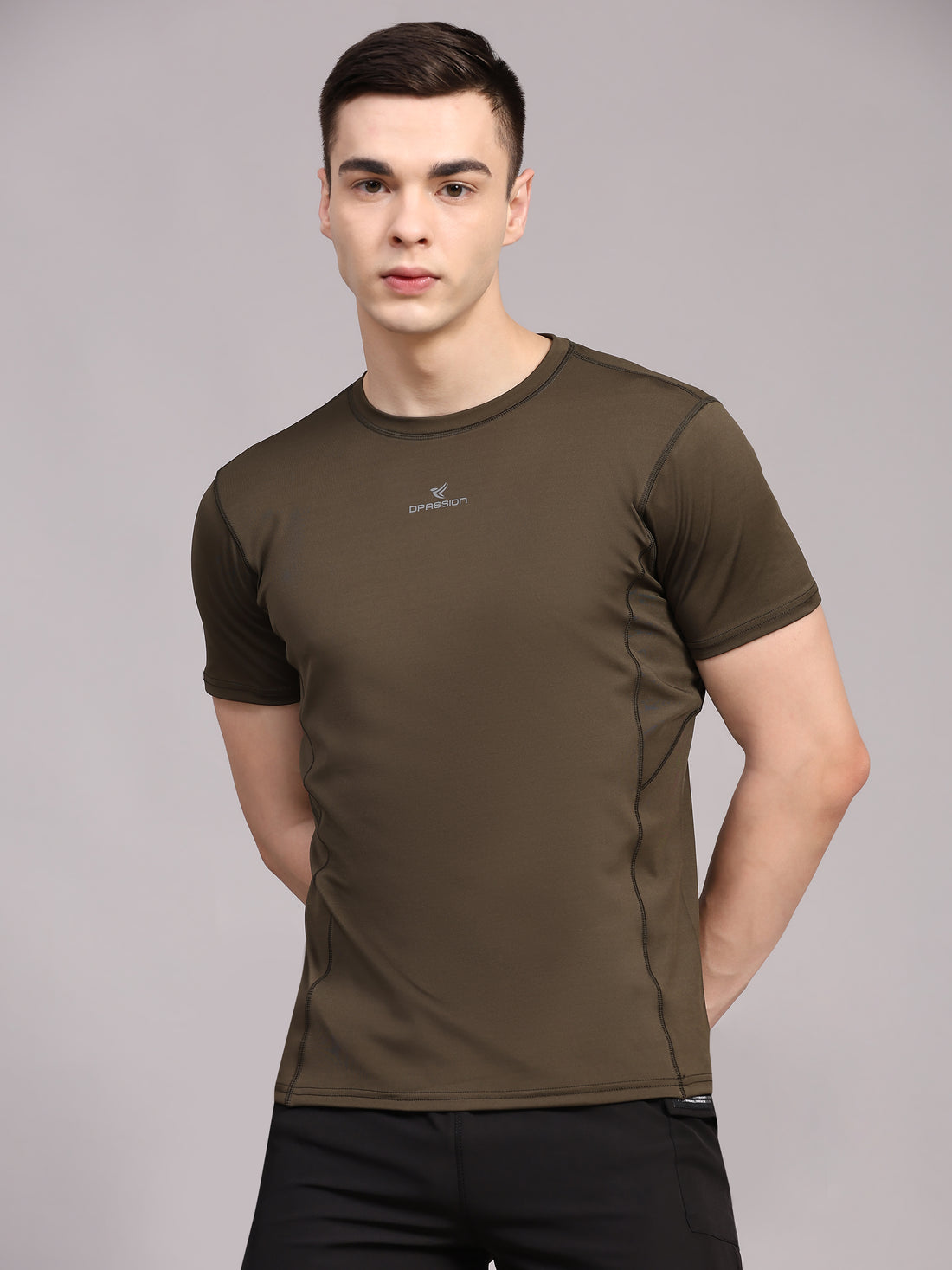 Dpassion Men Olive Performance T Shirt Breathable Gym Training Wear